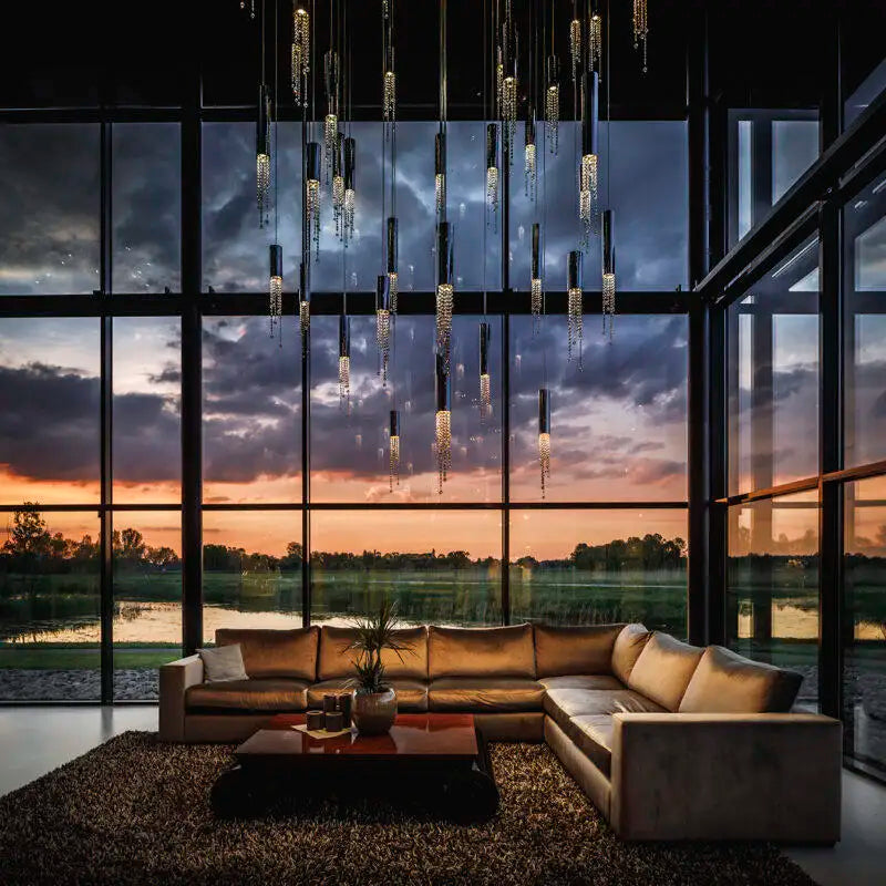 Modern Crystal Cascade LED Pendant Chandelier - Elegant Dining Room Lighting Fixture for Home Decor | Perfect for Living Room, Bedroom, and Entryway