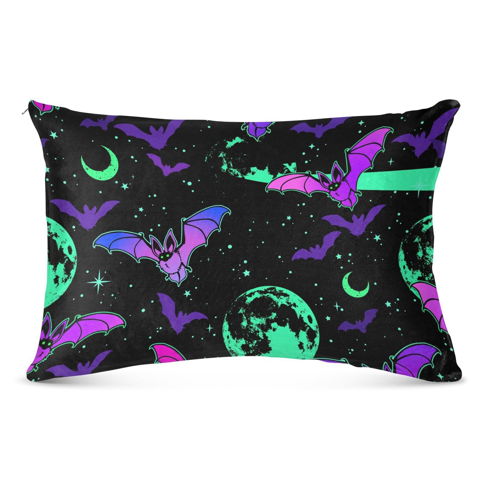 Halloween Bat Moon Pillowcase - Soft Fuzzy Body Pillow Cover with Zipper, Queen Size 20x30 Inches - Perfect for Halloween Decor, Anime Lovers & Cozy Bedroom