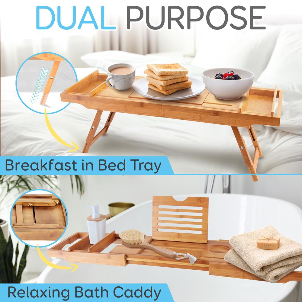 Premium Bamboo Bathtub Caddy Tray with Wine Glass Holder & Book Stand - Perfect for Relaxing Baths, Spa Days & Self-Care Moments