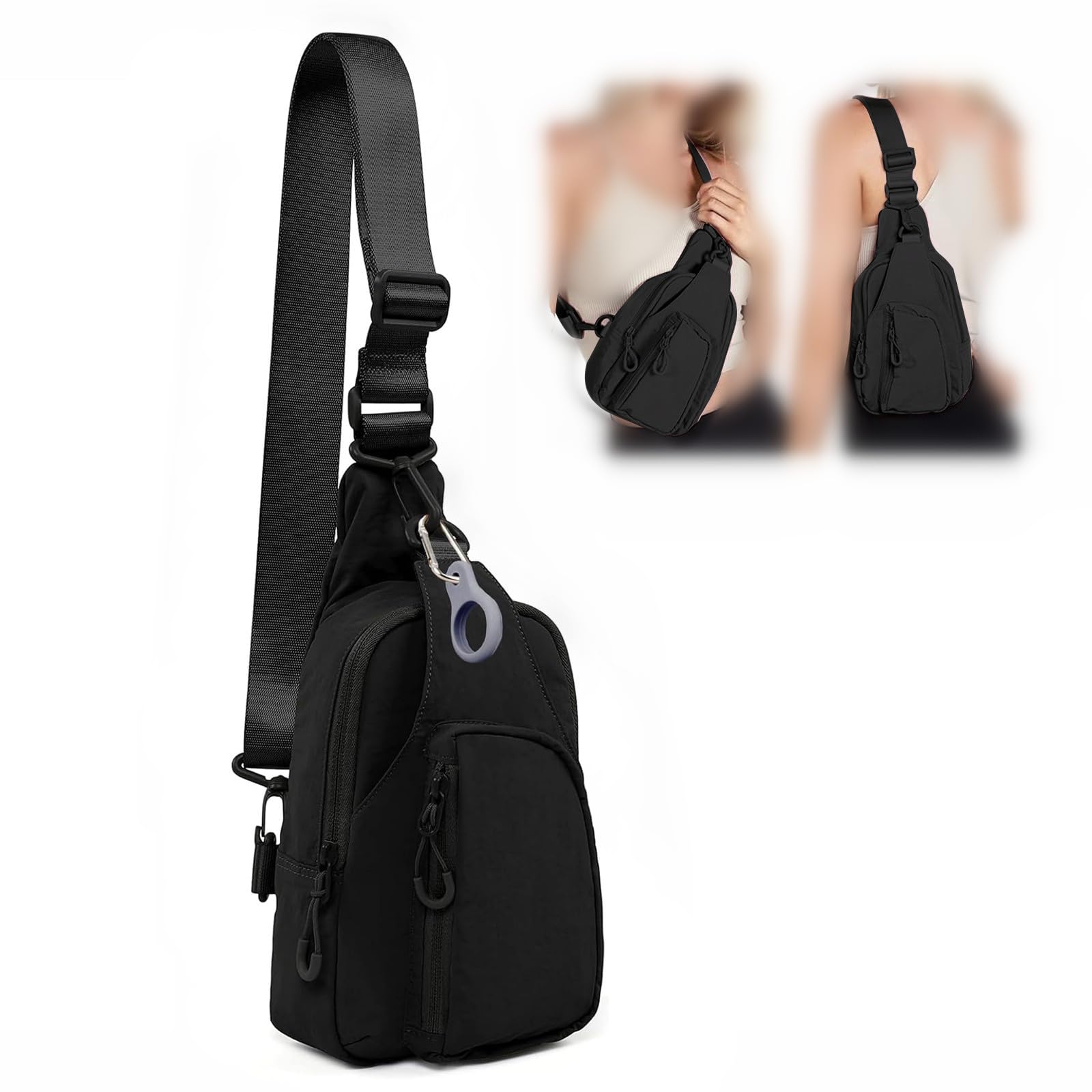 FREE ROCK Mini Crossbody Sling Bag - Nylon Hiking Backpack for Women & Men (Black) - Perfect for Outdoor Adventures & Travel