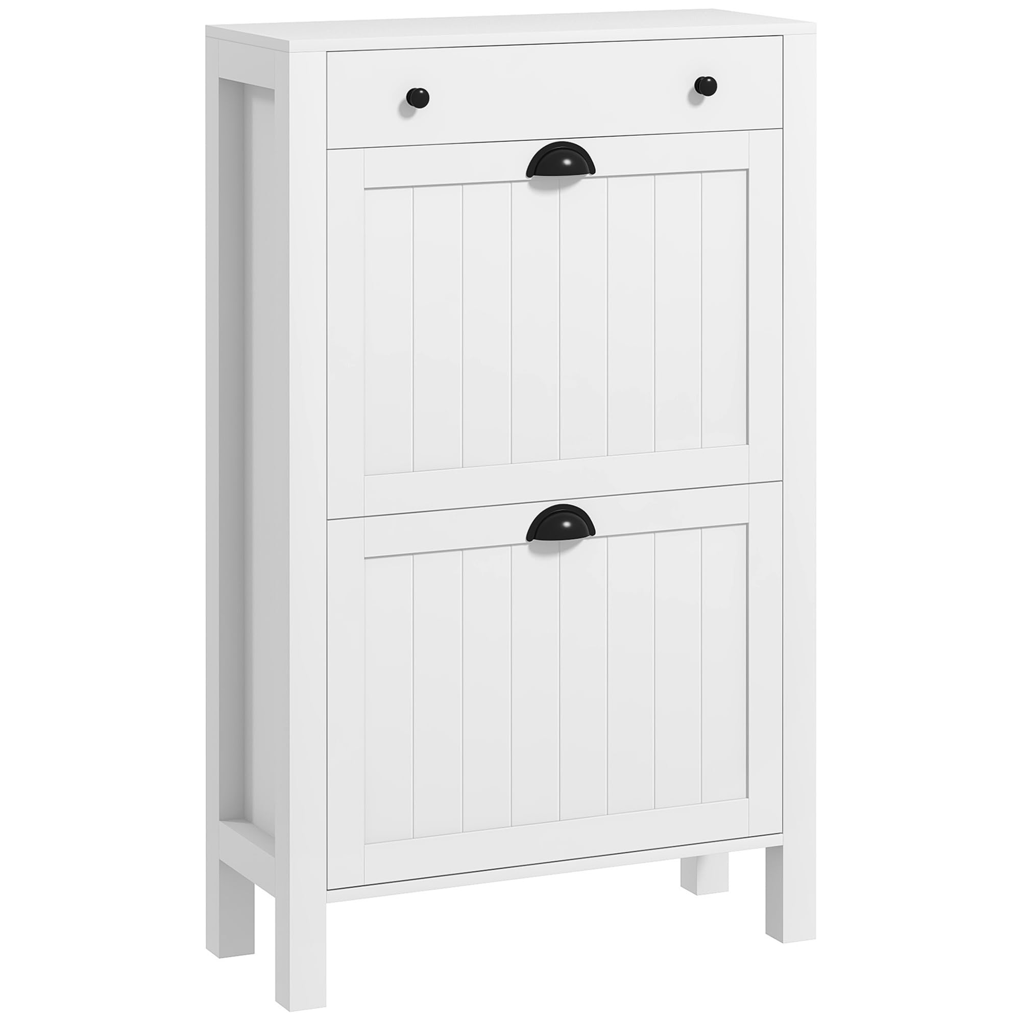 HOMCOM Shoe Cabinet Organizer - Freestanding Entryway Shoe Storage with 2 Flip Drawers & Adjustable Shelves, Holds 8 Pairs of Shoes - Perfect for Hallway, Closet or Small Space Organization