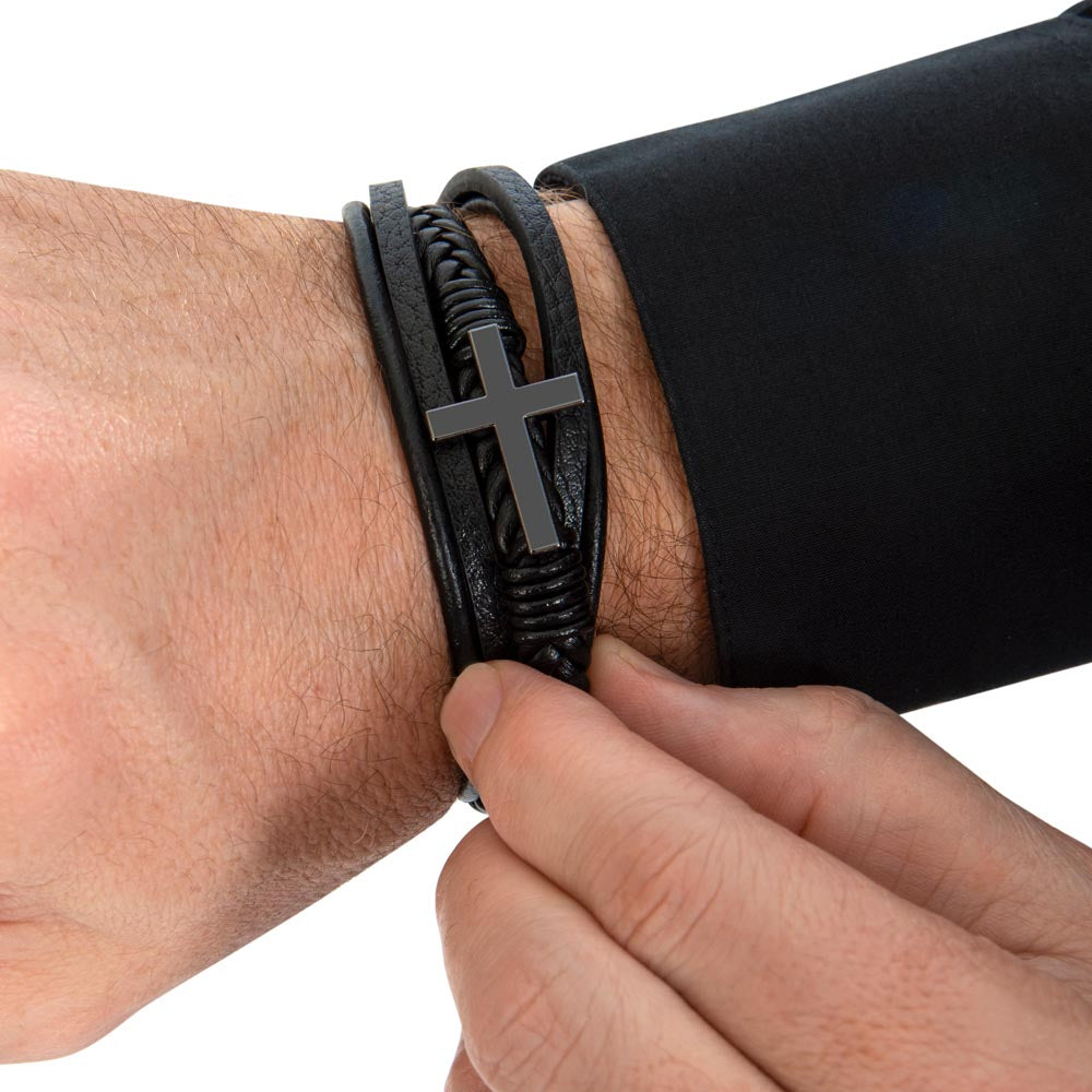 Men's Leather Bracelet with Cross Pendant - Thoughtful Gift for Dad, Father's Day, Birthday & Christmas | Religious Jewelry for Christian Men