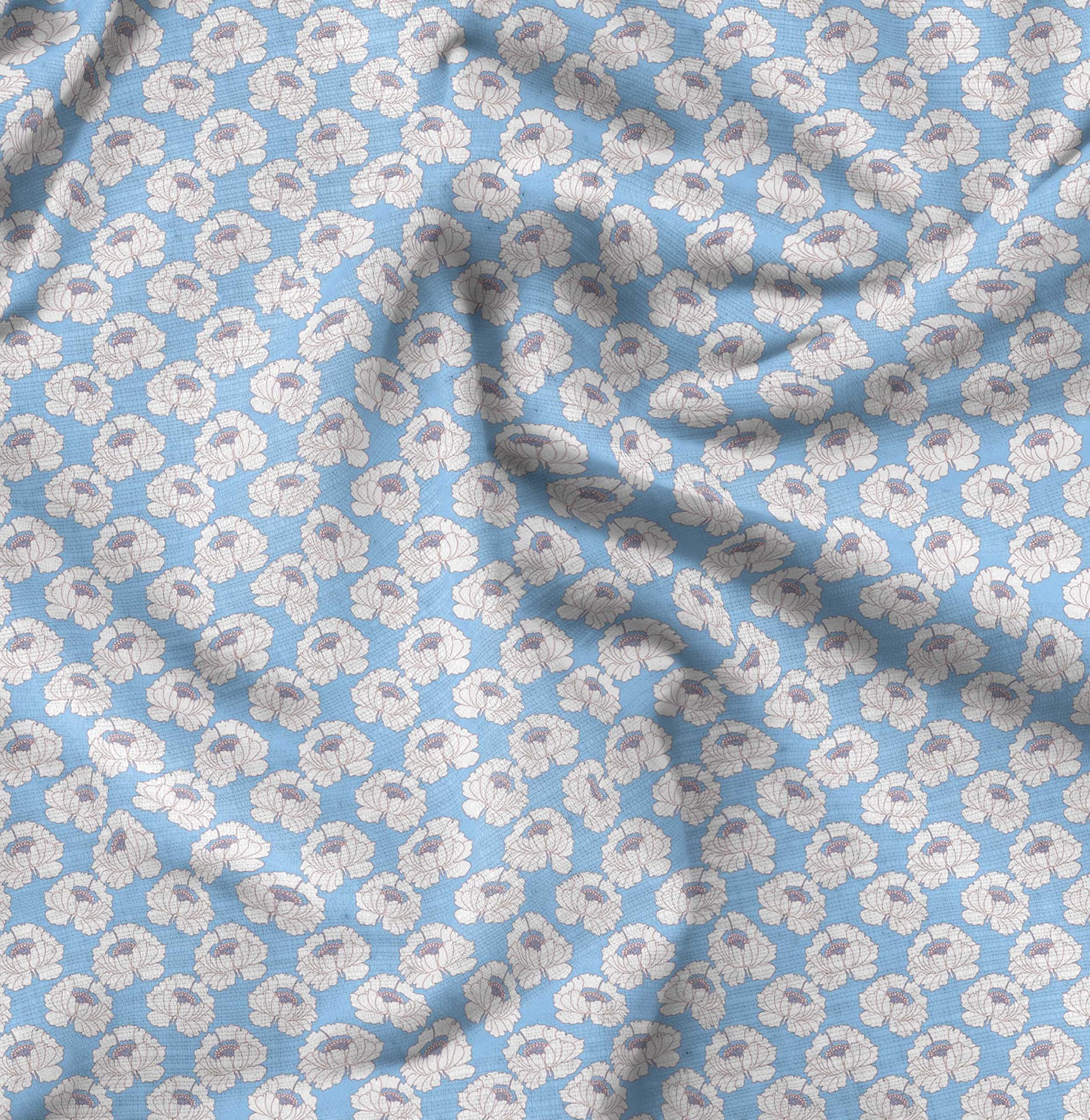 Soimoi Moss Georgette Blue Floral Printed Fabric - 42 Inch Wide by The Yard - Lightweight & Romantic Floral Pattern Material for Dresses, Scarves, Curtains & DIY Crafts