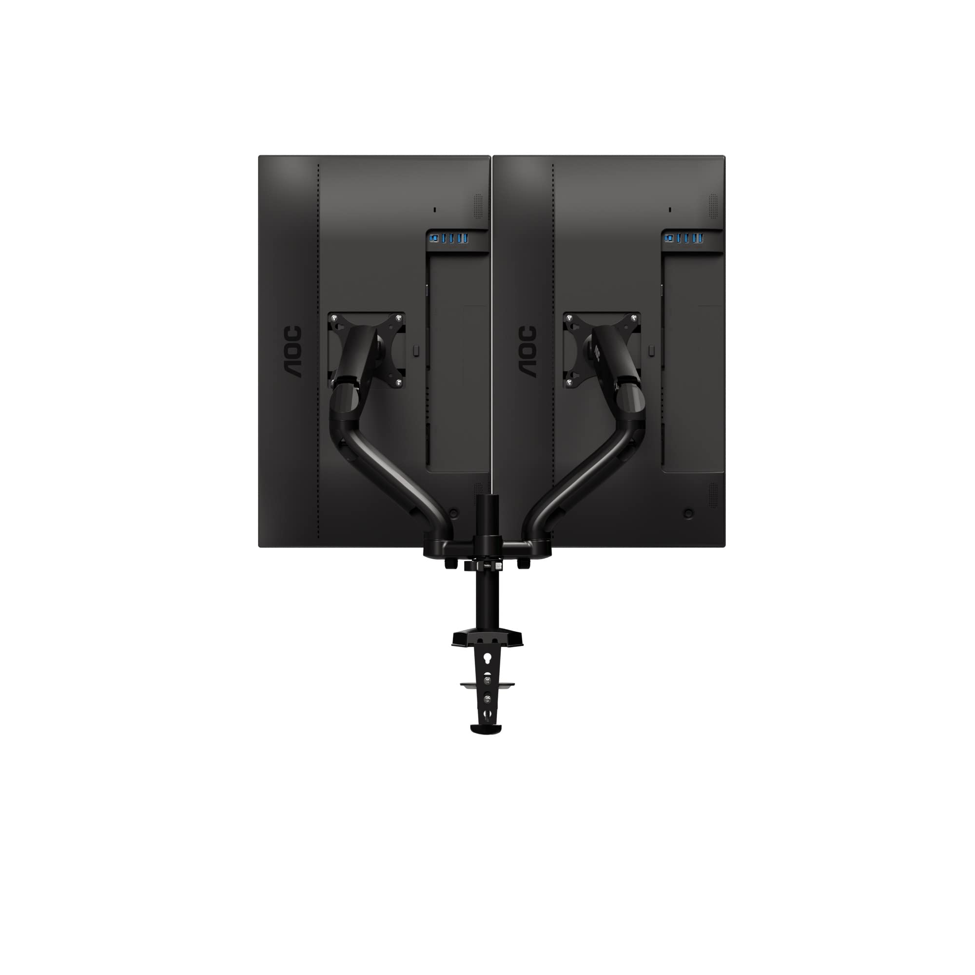 AOC AS110D0 Dual Monitor Arm - Adjustable VESA Mount for 2 Screens up to 27 Inches (520mm) - 100mm Clamp - Black (AD110D0) - Perfect for Home Office, Gaming Setup & Workspace Ergonomics