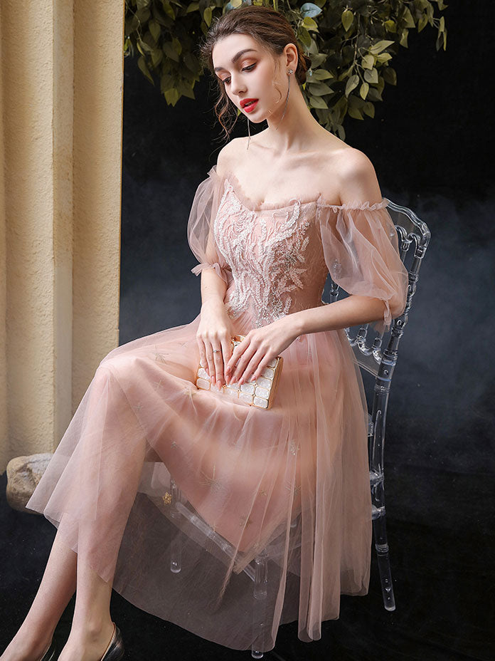 Pink Sweetheart Neck Tulle Lace Short Prom Dress - Elegant Homecoming Gown for Teens, Perfect for Dances, Parties & Special Occasions