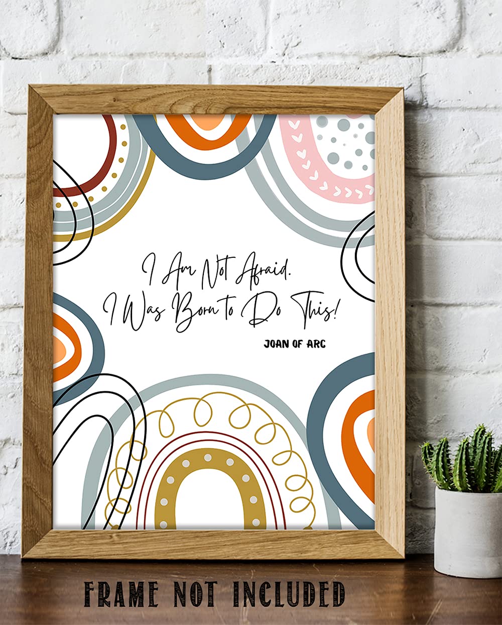 Joan of Arc Christian Bible Quote Wall Art - 'I Am Not Afraid' Inspirational 11x14 Print - Orange Yellow Blue Decor for Home, Office & Church - Perfect Gift for Women, Family & Friends (Birthday, Housewarming, Religious Occasions)
