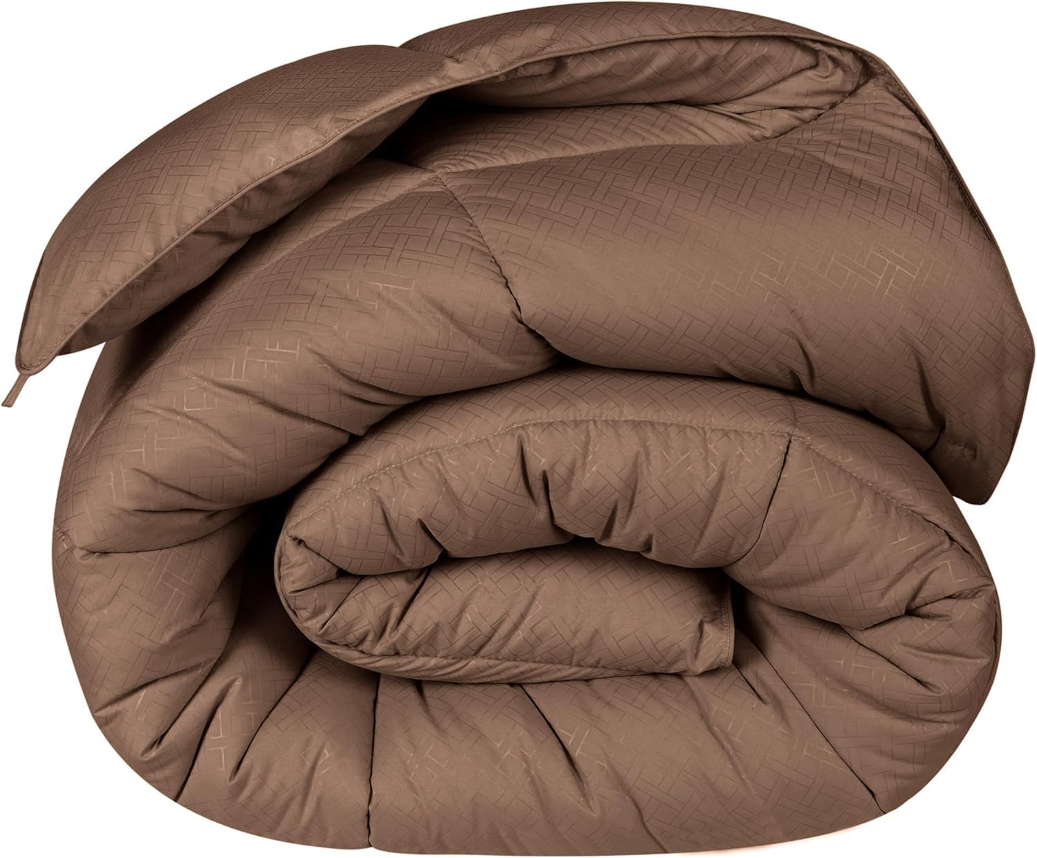 Premium Microfiber Basketweave Comforter - Down Alternative Bedding Set | Medium Weight Fluffy Duvet Insert | Oversized King Blanket with Box Quilt Design | Monochrome Taupe for Cozy Bedroom Decor | Perfect for Guest Rooms, Master Bedrooms & Luxury Hotels