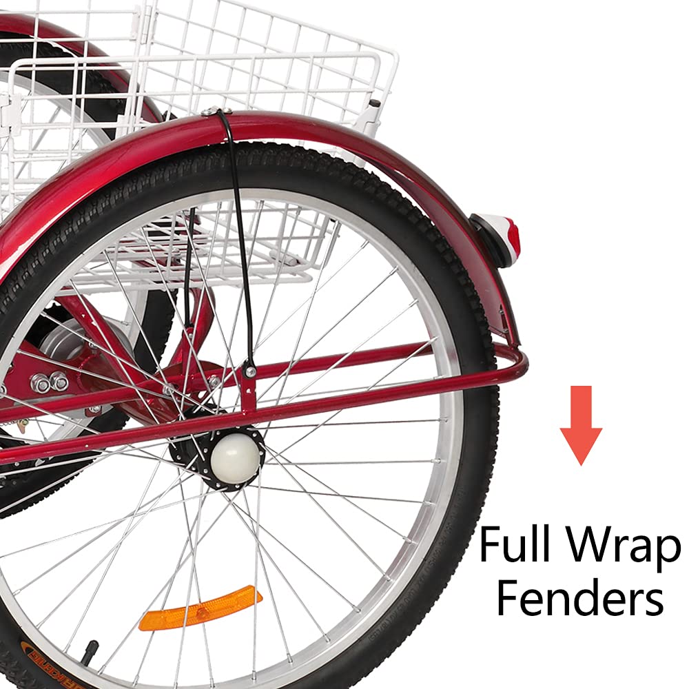 PEXMOR 24/26 Inch 7-Speed Adult Tricycle for Women, Men & Seniors - 3 Wheel Cruiser Bike with Folding Front & Rear Basket - Perfect for Shopping, Recreation, Picnics & Outdoor Activities