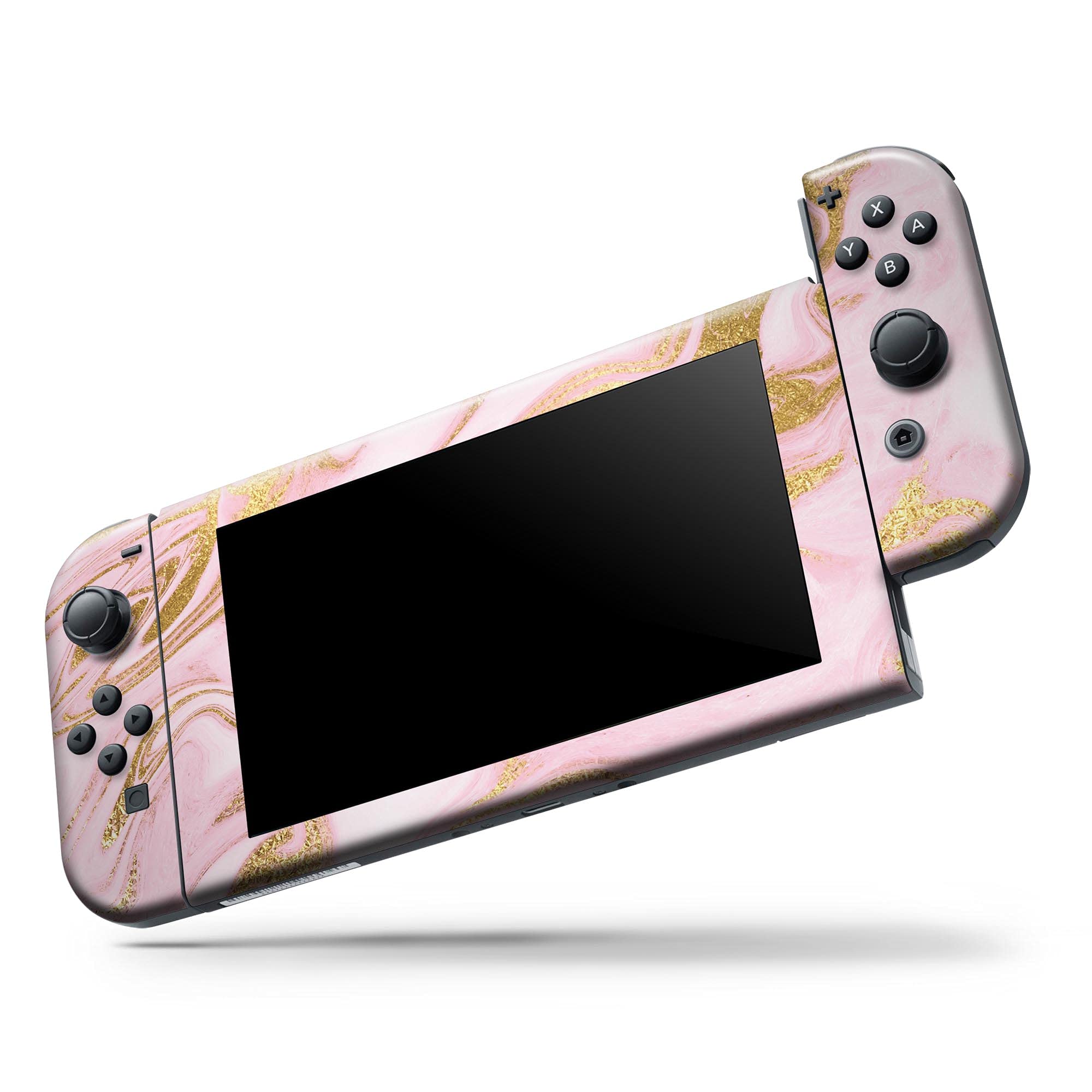 Nintendo Switch Joy-Con Skin Decal - Scratch-Resistant Removable Vinyl Wrap Cover - Rose Pink Marble & Digital Gold Frosted Foil V11 - Perfect for Gaming, Travel & Customization