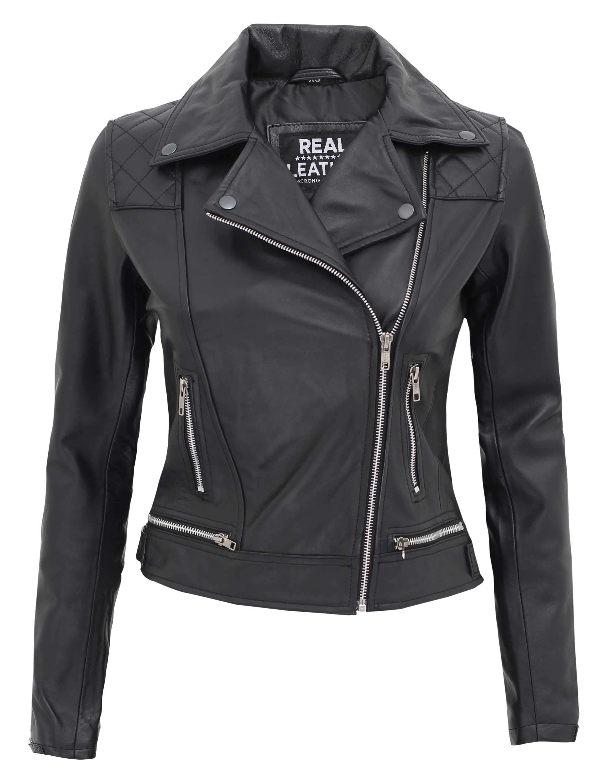 Blingsoul Genuine Leather Jackets for Women - Asymmetrical Biker Jacket with Zipper | Stylish Outerwear for Motorcycle Riding, Night Out & Fashion Streetwear