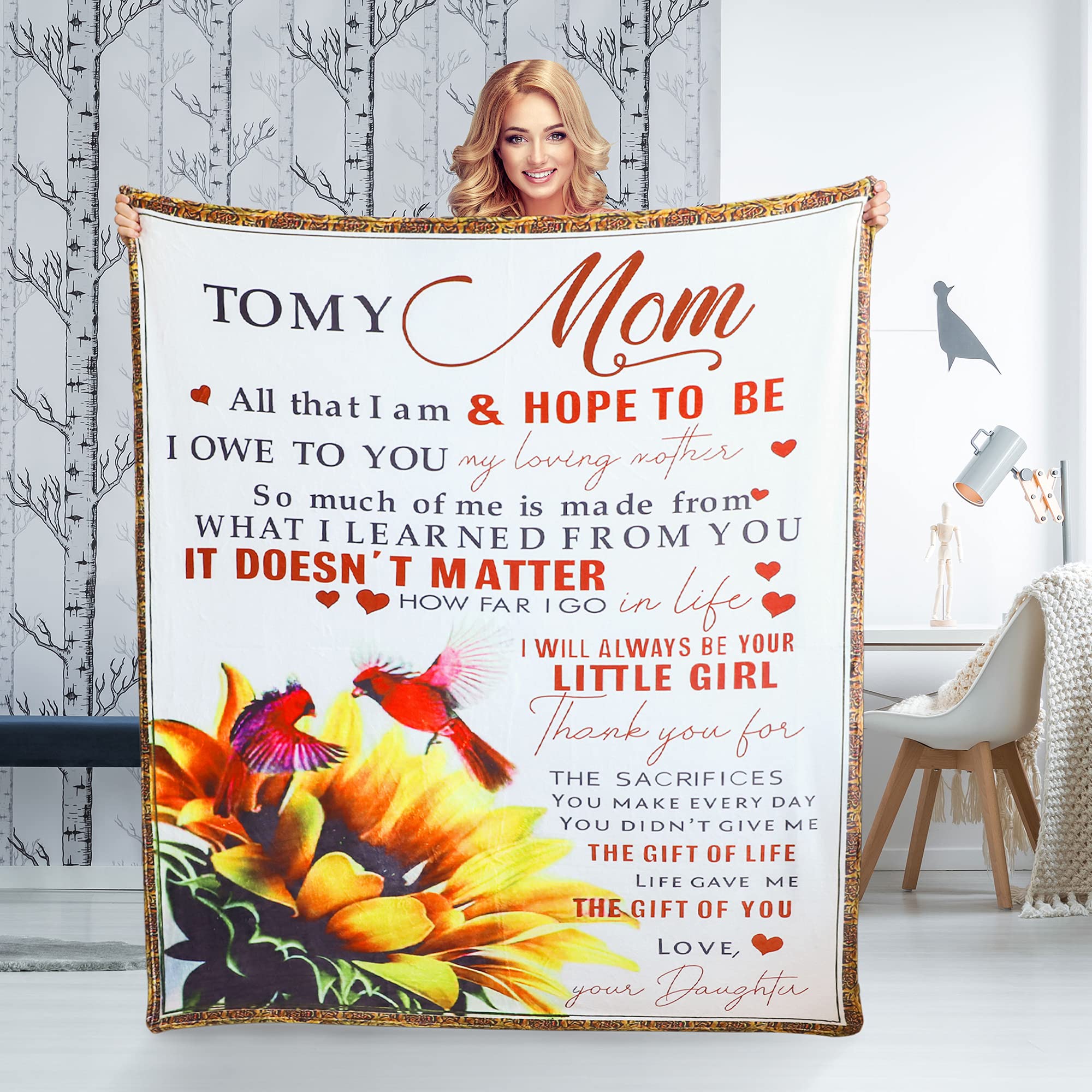 Soft & Warm Personalized Flannel Throw Blanket for Mom - 50x40 Inch Fuzzy Twin Blanket Gift from Daughter | Birthday, Christmas, Mother's Day Present | Cozy for Bed, Couch & Home Decor