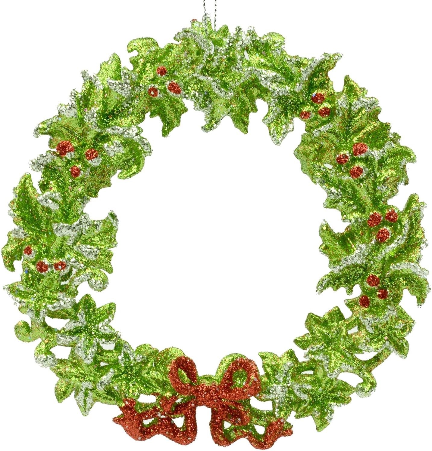 5 Pack Acrylic Green Glitter Wreath Ornaments for Christmas Tree Decorations - Holiday Home Party Decor, DIY Crafts, Gift Wrapping, and Seasonal Celebrations