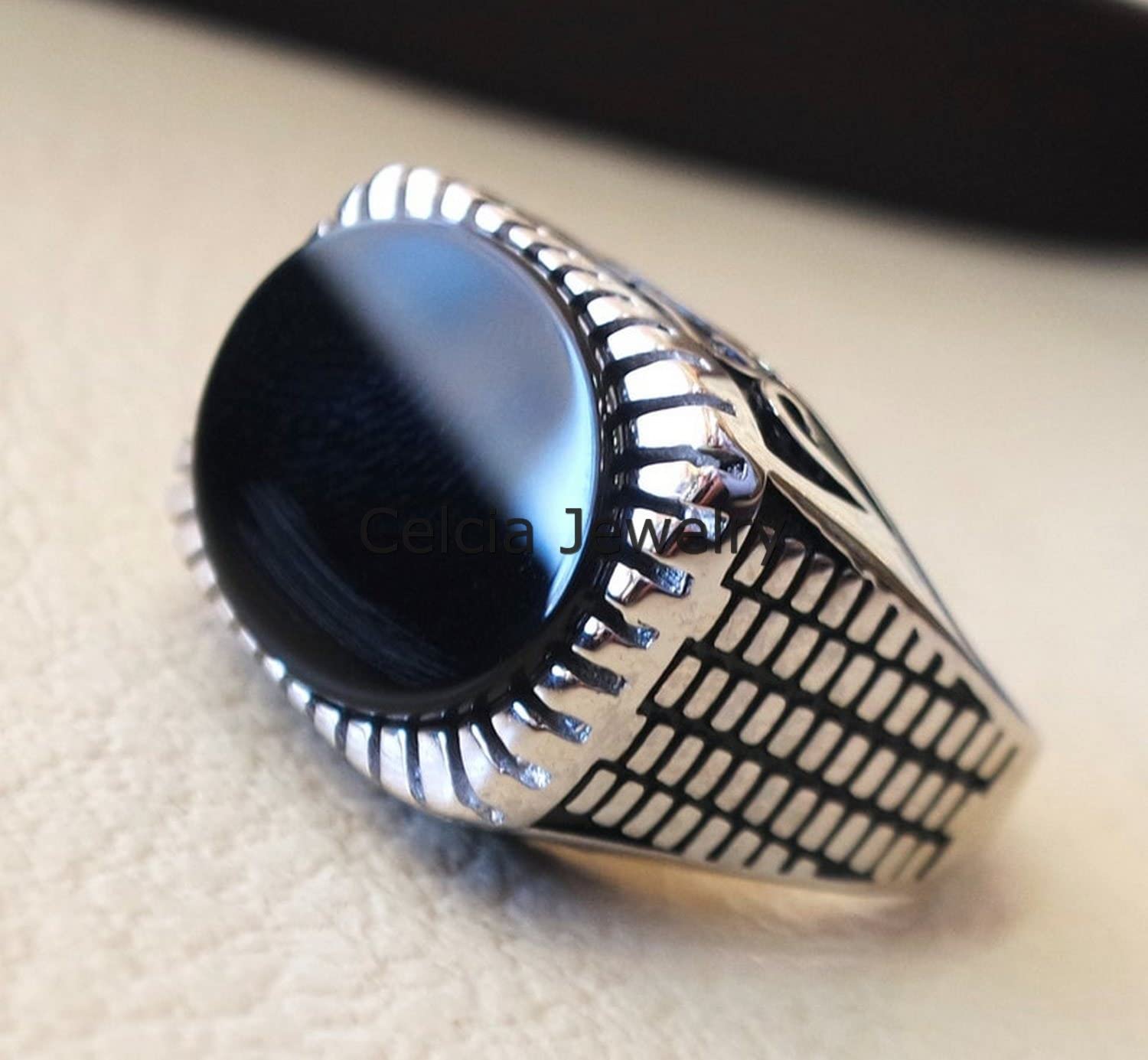 Natural Black Onyx Oval Flat Gemstone Men's Signet Ring - 925 Sterling Silver Statement Ring for Boyfriend, Engagement & Wedding Gifts - Elegant Jewelry for Special Occasions, Date Nights & Formal Events