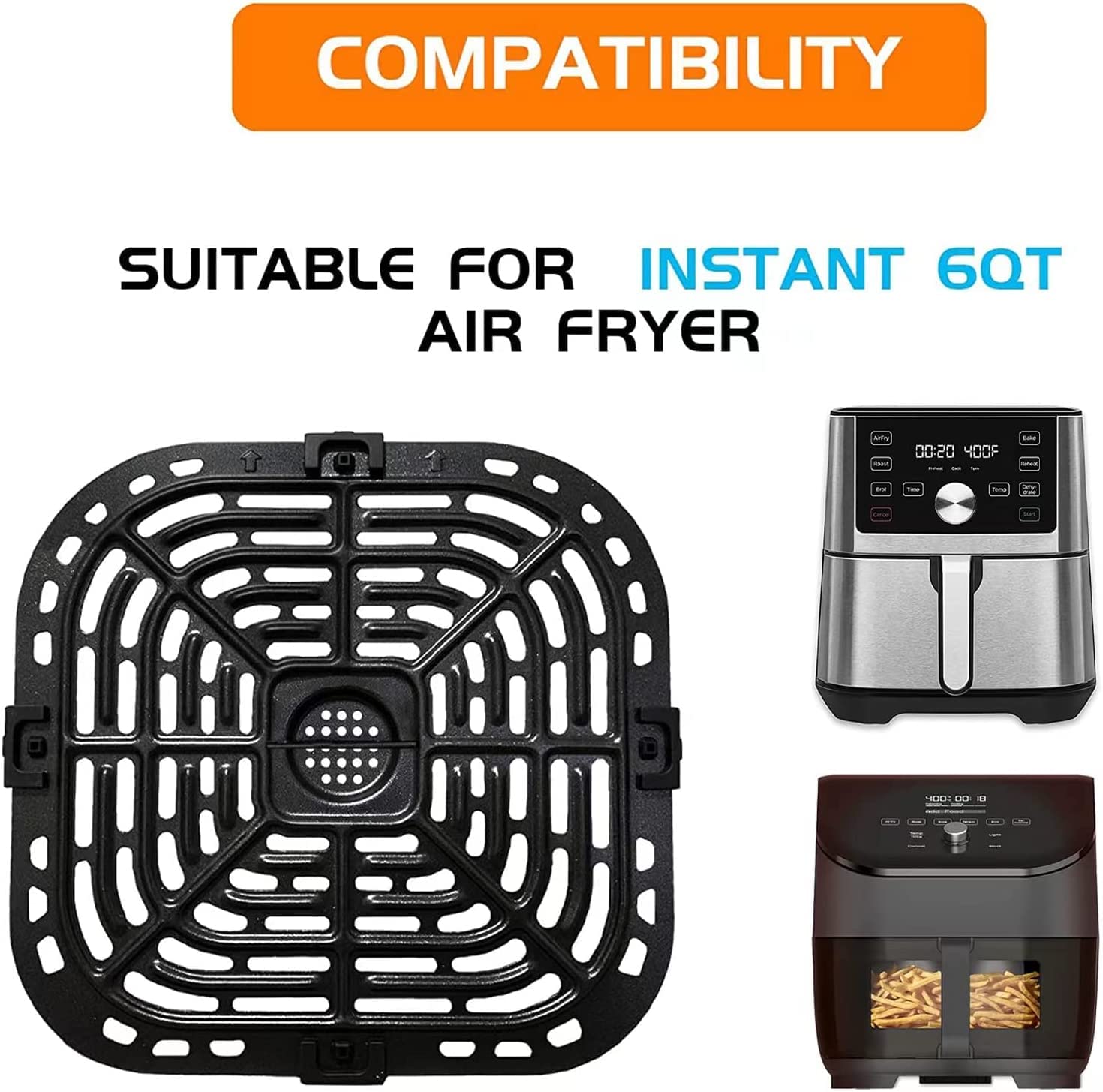 Upgraded Nonstick Air Fryer Crisper Plate Tray for Instant Vortex Plus 6QT - Dishwasher Safe Accessory with Rubber Tabs | Perfect for Healthy Frying, Roasting & Reheating | Fits Instant 6 Quart Air Fryers