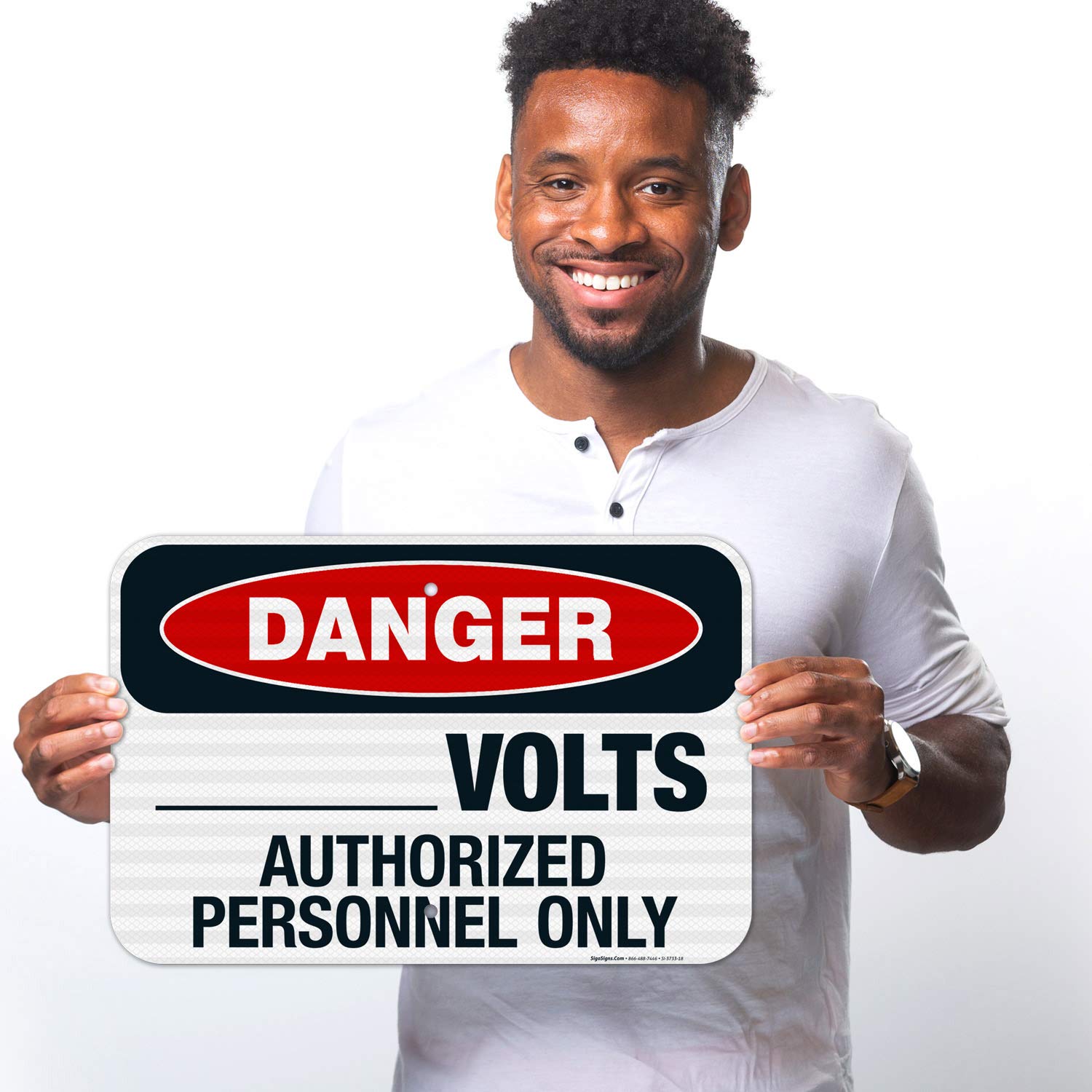 OSHA Danger Sign - Volts Authorized Personnel Only - 12x18 Inches Reflective Aluminum Safety Sign - 3M EGP .063 Fade Resistant - Indoor/Outdoor Use - Made in USA - Perfect for Electrical Rooms, Construction Sites & Hazardous Areas