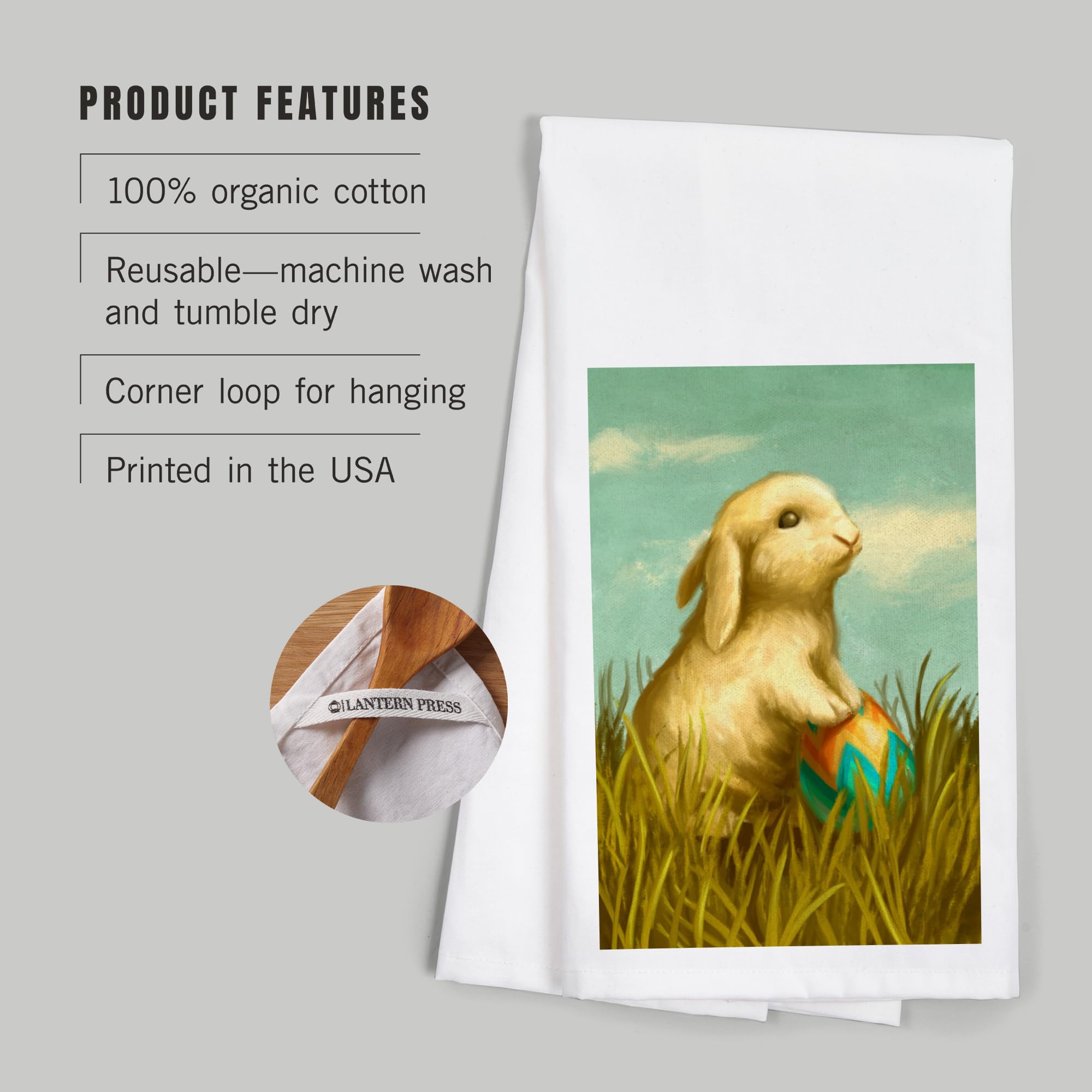 Easter Bunny Oil Painting - 100% Cotton Tea Towel, Decorative Hand Towel for Kitchen & Home Decor - Perfect for Easter Gifts, Spring Home Accents, and Farmhouse Style Decorations