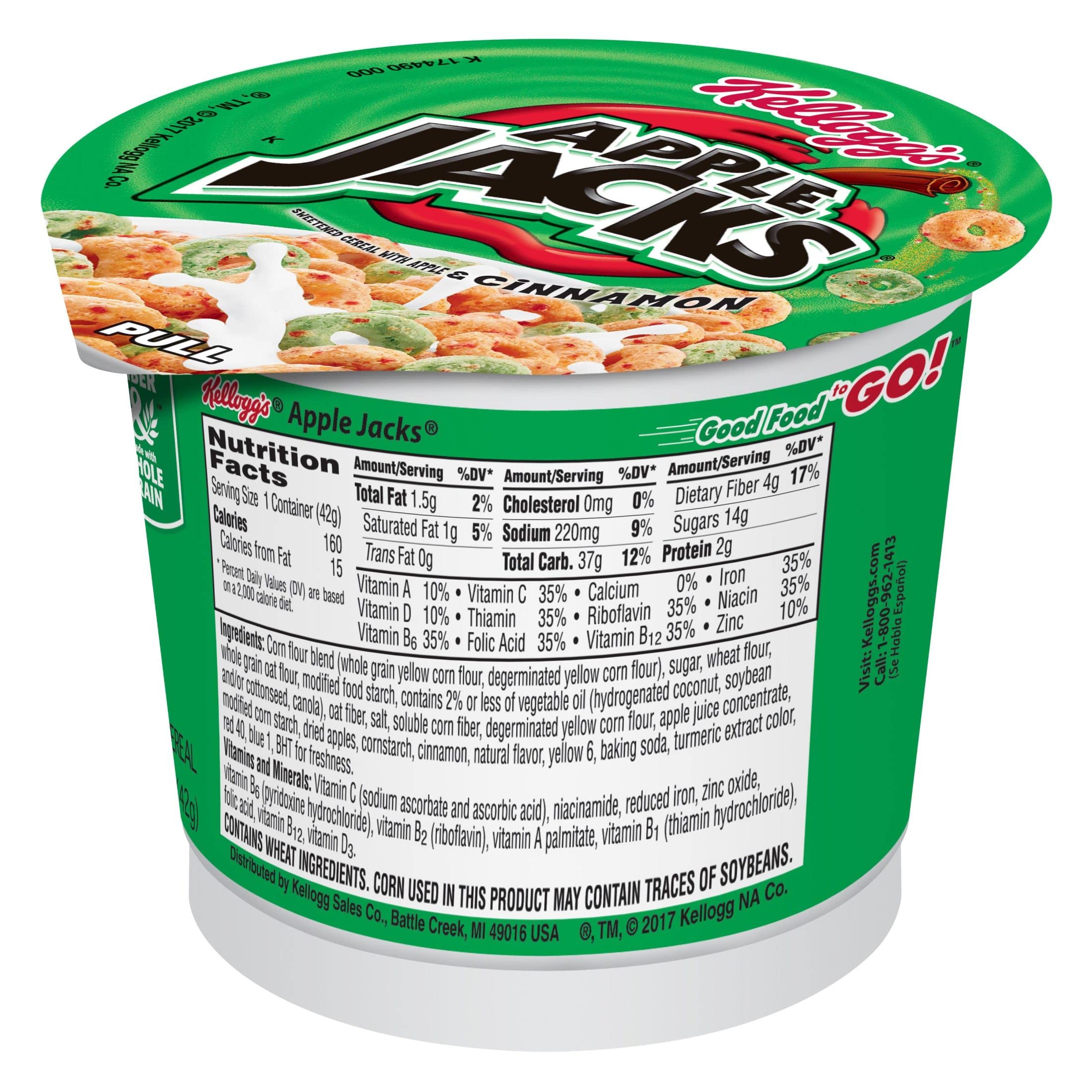 Kellogg's Apple Jacks Breakfast Cereal Cups - 18oz Case (12 Cups) | Original Flavor with 8 Vitamins & Minerals | Healthy Kids Snacks for School, Travel & On-the-Go Breakfast