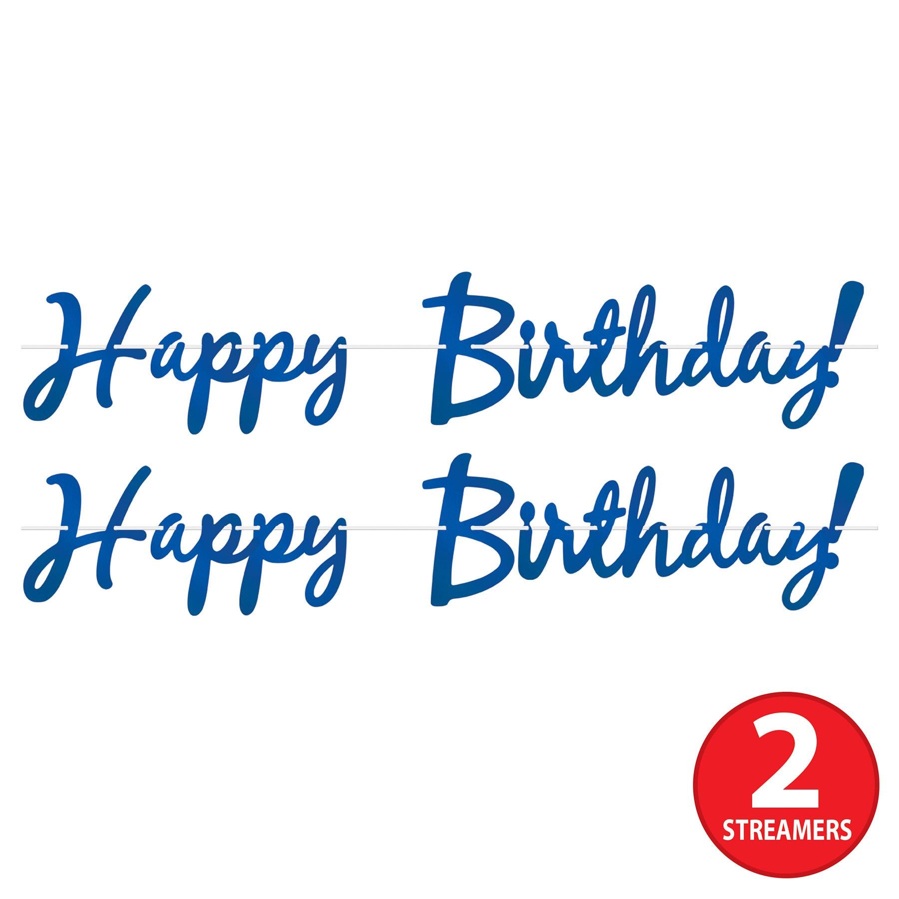 12 Pack Blue Foil Happy Birthday Party Streamers - Decorative Party Supplies for Birthday Celebrations, Baby Showers & Special Events