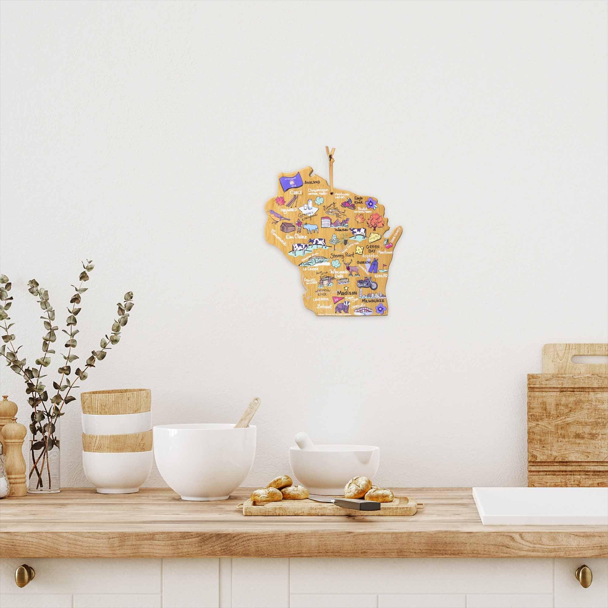 Premium Wisconsin Wooden Cutting Board with Fish Kiss™ Artwork - Durable & Stylish Kitchen Essential for Chopping, Serving & Home Decor