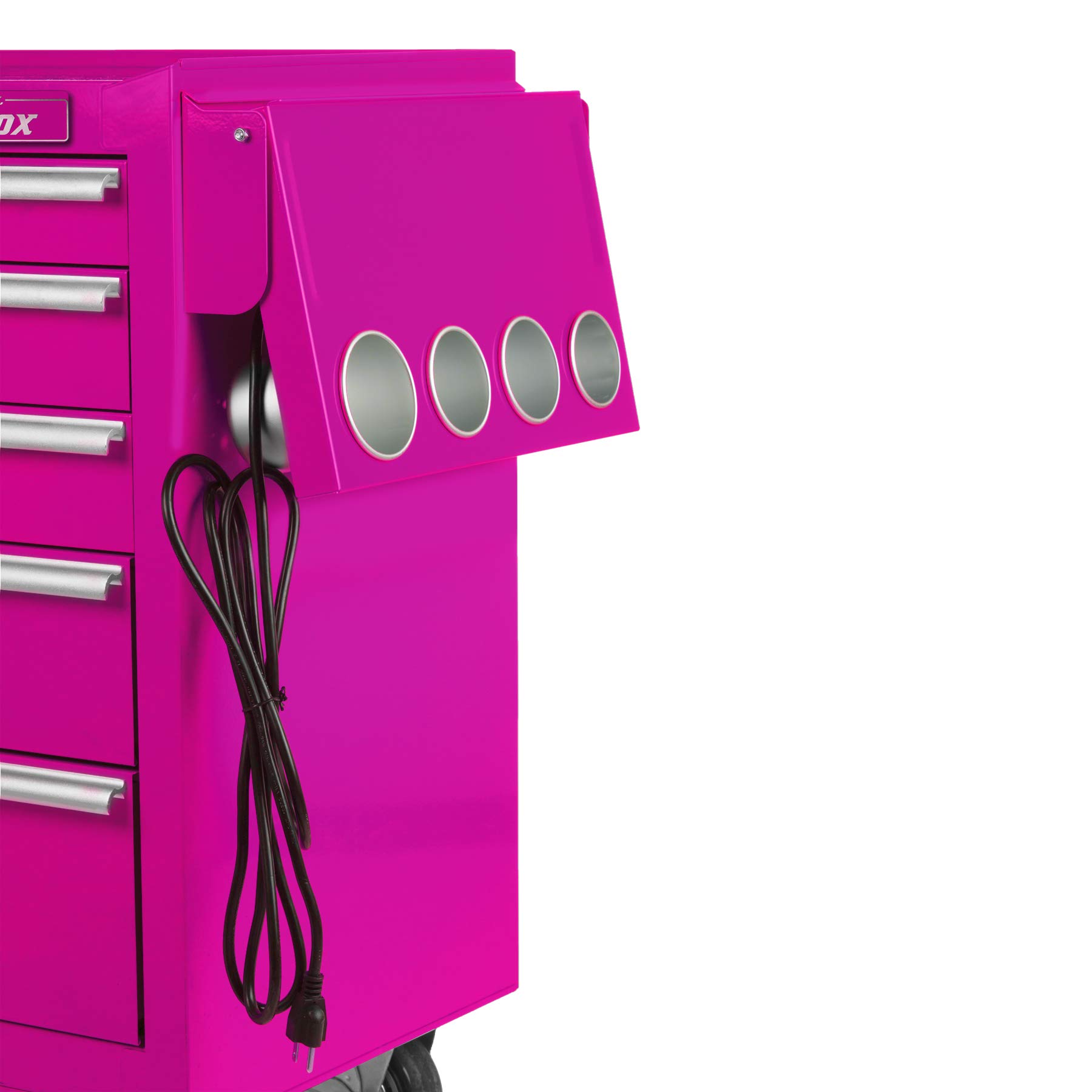 18G Steel Folding Side Shelf with Power Strip & USB Ports - Pink (PB2PS) | Space-Saving Organizer for Bedroom, Office, Dorm & Small Spaces