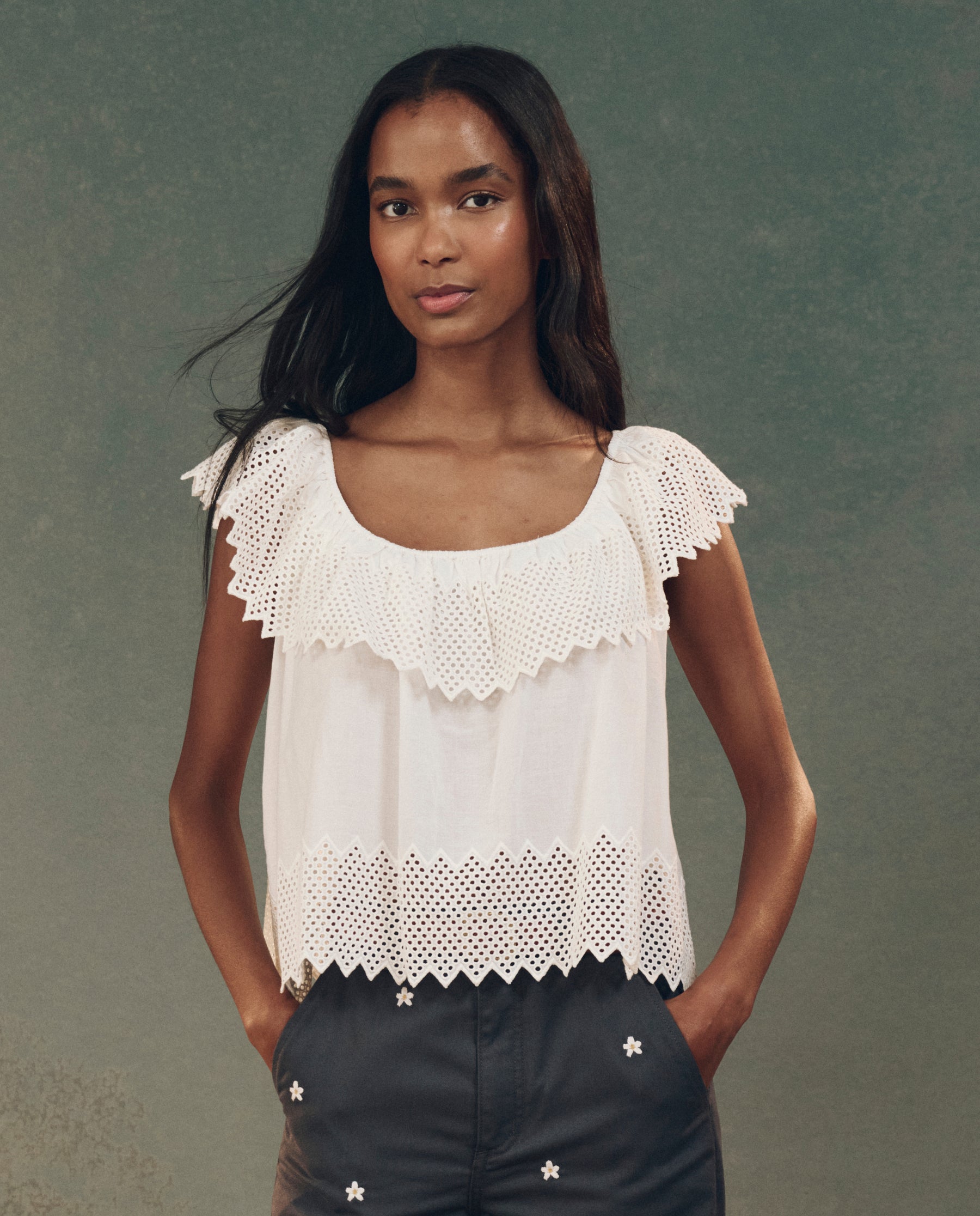 Stylish White Westport Top with Honeycomb Eyelet Detail - Perfect for Summer Outfits & Casual Wear