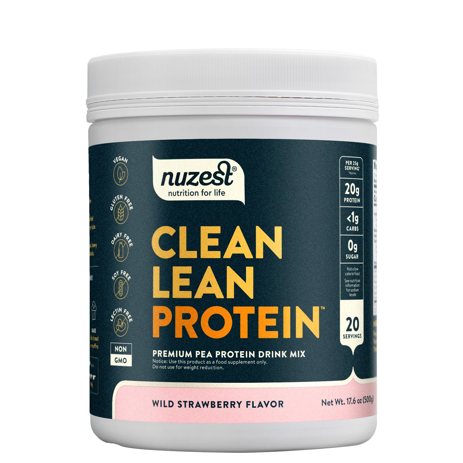 Nuzest Pea Protein Powder - Premium Vegan Plant-Based Protein, Dairy-Free, Gluten-Free, Non-GMO, Clean Lean Protein Supplement, Wild Strawberry Flavor, 1.1 lb (20 Servings) - Perfect for Post-Workout Recovery, Smoothies & Healthy Meal Replacement
