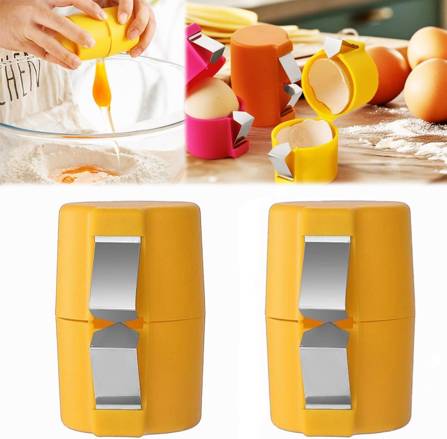 2PCS Egg Shell Opener - Quick Egg Separator for Raw & Cooked Eggs | Easy Kitchen Tool for Baking, Cooking & Meal Prep (Yellow)