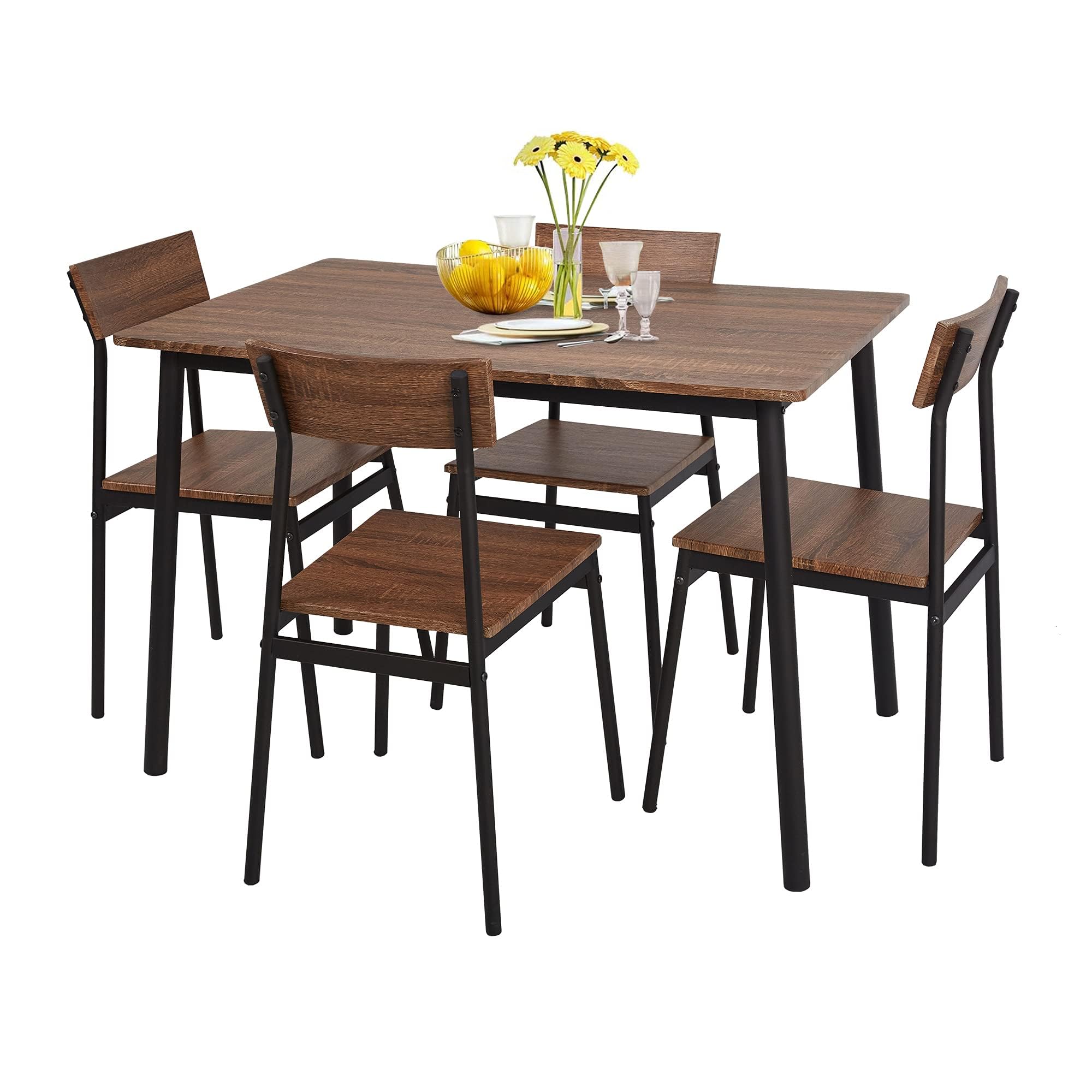 Farmhouse Industrial Style 4-Piece Dining Table Set with Wood & Metal Chairs - Perfect for Small Kitchens, Breakfast Nooks & Compact Living Spaces