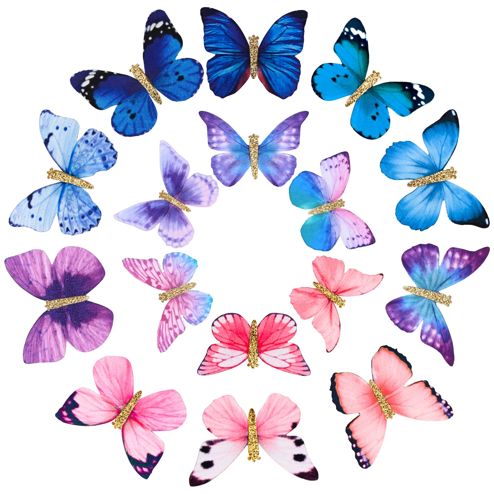 **DEEKA Butterfly Hair Clips - Small Realistic Colorful Handmade 90s Hair Barrettes for Women & Girls (Blue & Pink) - Perfect for Parties, Weddings & Everyday Style**
