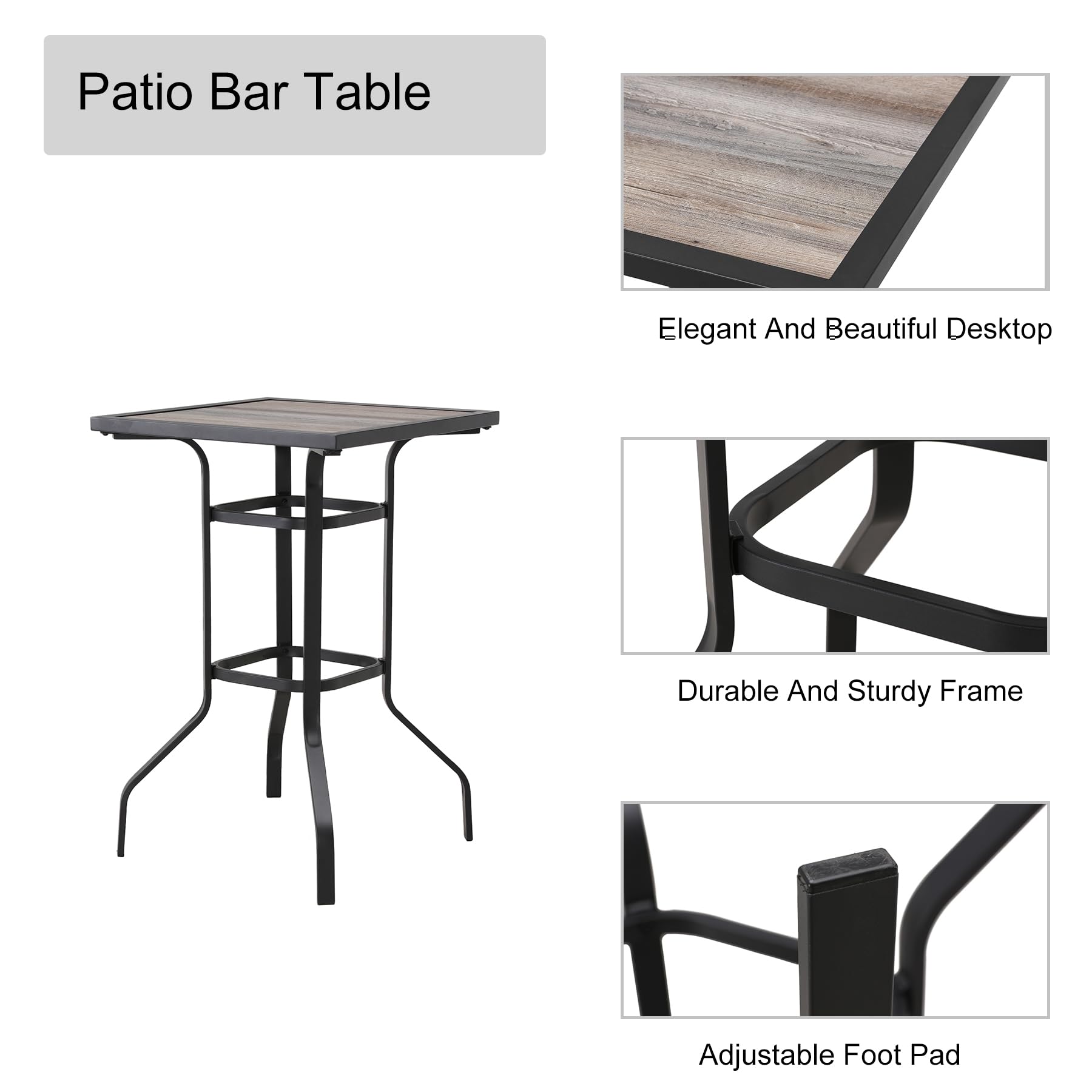 LOKATSE HOME 3-Piece Outdoor Patio Bar Set - Wicker Bar Stools with High Top Square Table - Weather-Resistant White Conversation Furniture for Backyard, Poolside & Garden Dining