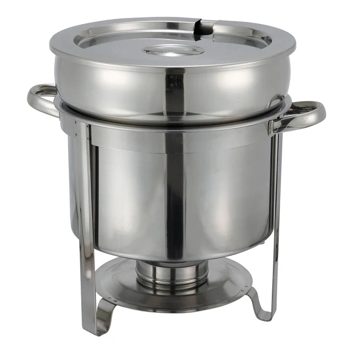 Winco 11 Qt Round Chafing Dish - Stainless Steel Buffet Serving Pan 211W for Catering, Buffets & Party Food Warmers