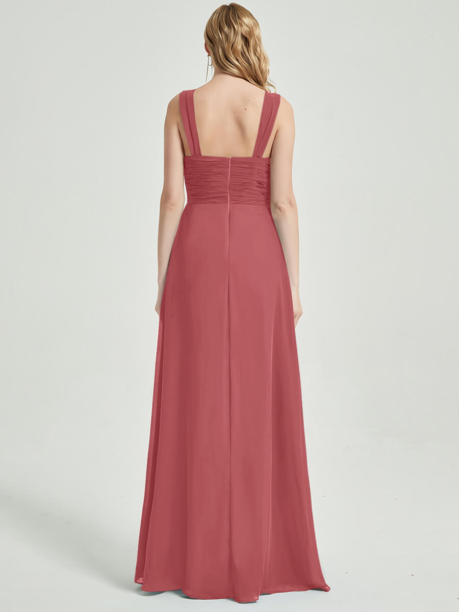Elegant Desert Rose Sweetheart Straps A-Line Maxi Chiffon Bridesmaid Dress for Wedding Party & Formal Events | Flowy Chiffon Gown with Sweetheart Neckline