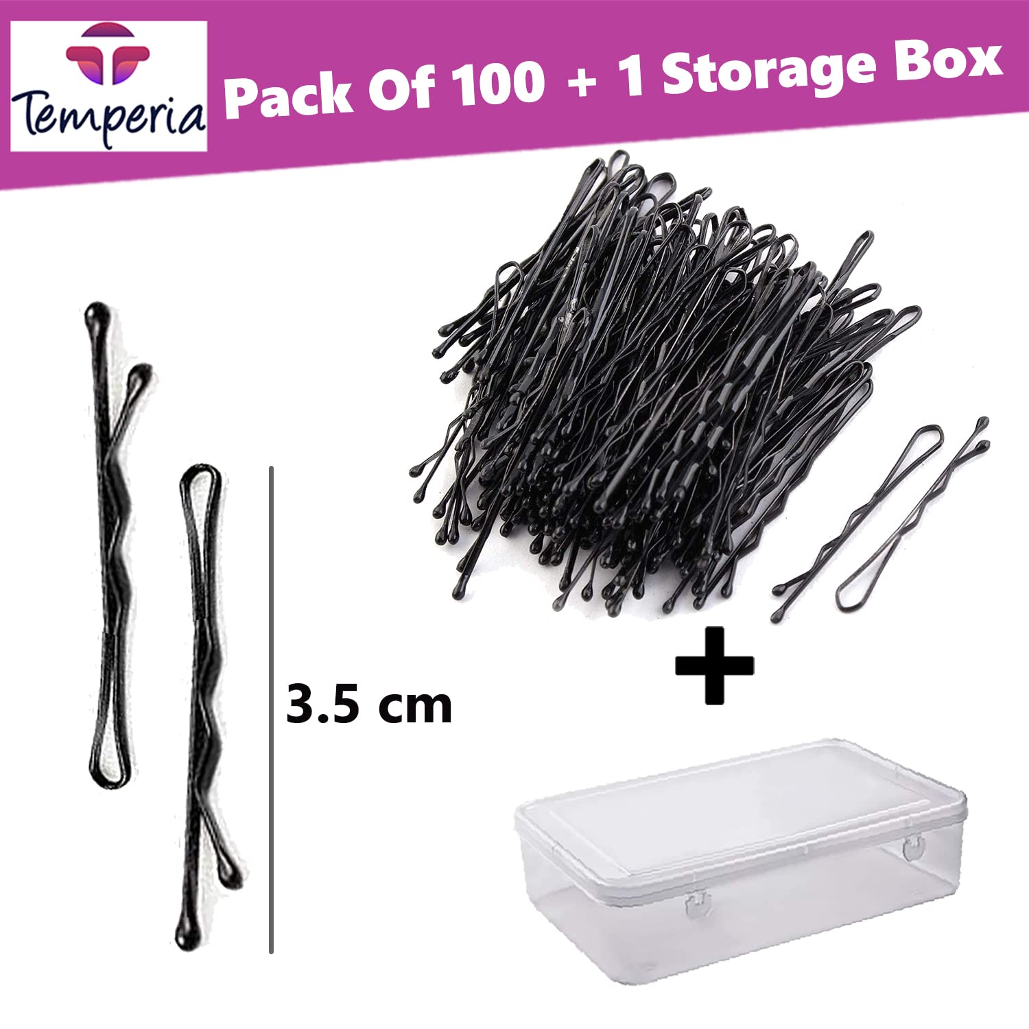 Temperia Small Bobby Hair Pins for Girls & Kids - 100 Pack (3.5cm) | Stylish Hair Clips for Women & Children | Black Hair Styling Accessories for School, Parties & Everyday Hairstyles