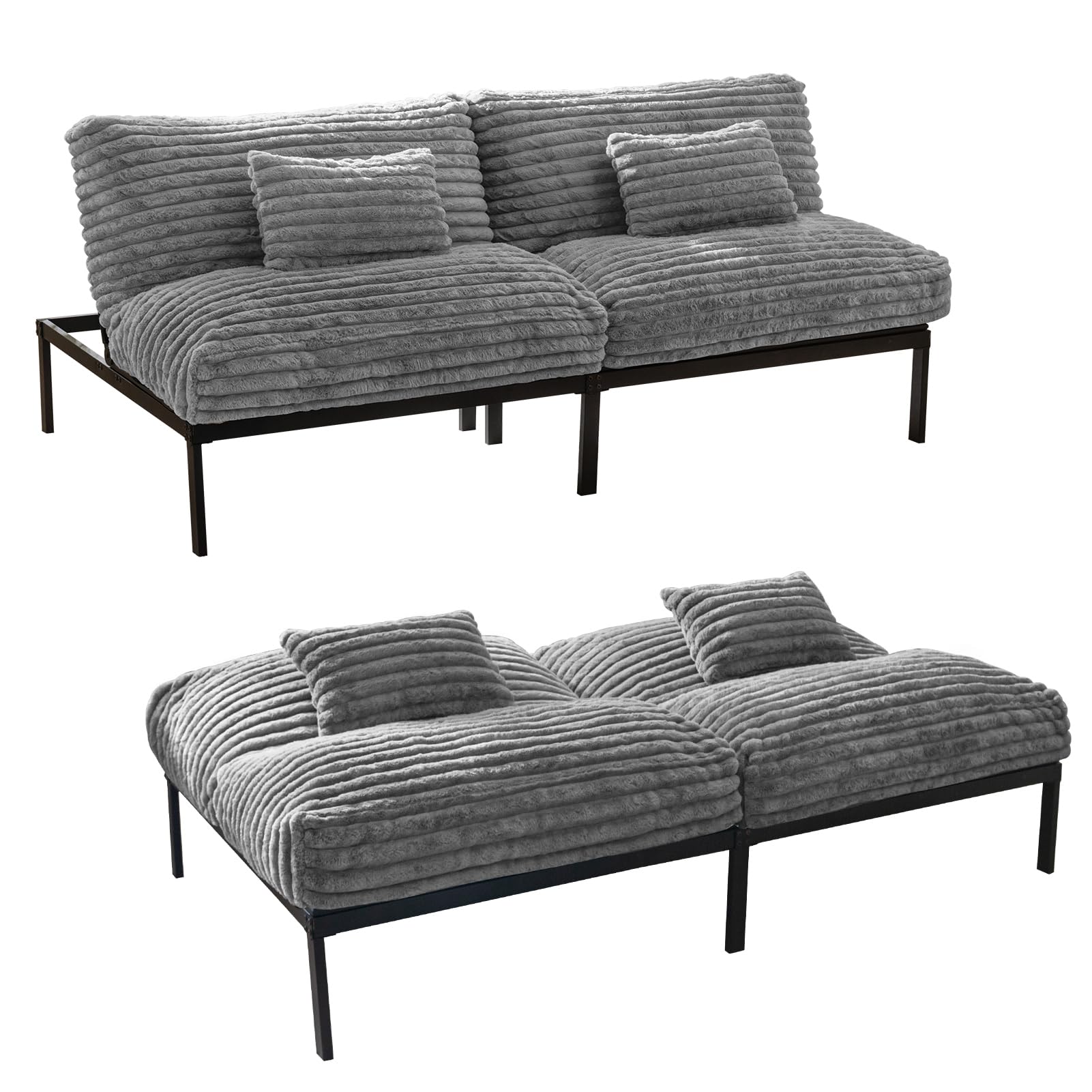 MAXYOYO Convertible Futon Sofa Bed - Grey Sleeper Couch for Small Spaces, Living Room, Guest Room & Dorm | Multi-Functional Foldable Futon for Lounging, Sleeping & Extra Seating