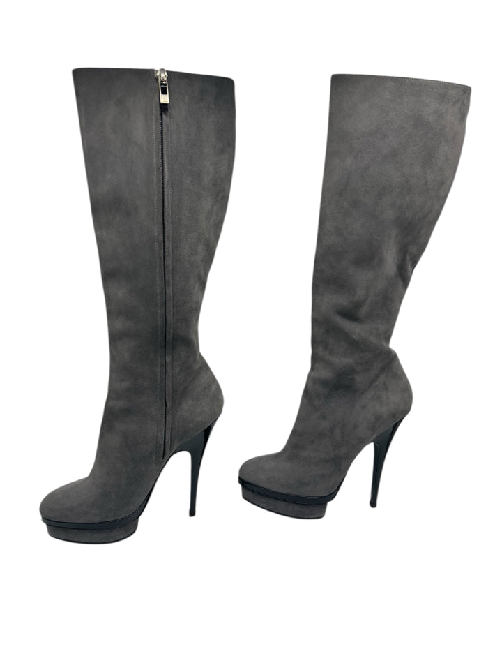 YSL Grey Rive Gauche Suede Boots for Women | Size 8 | Stylish Ankle Booties for Fall & Winter | Perfect for Office, Date Night & Casual Outings