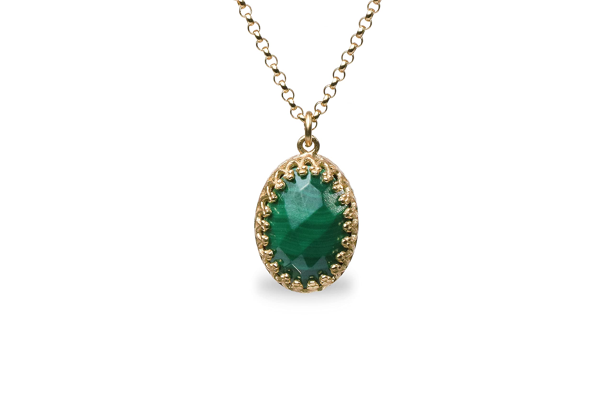 14K Gold Malachite Pendant Necklace for Women - Handmade Vintage Oval Gemstone Layering Necklace - Elegant Dainty Jewelry for Everyday Wear, Gifts & Special Occasions
