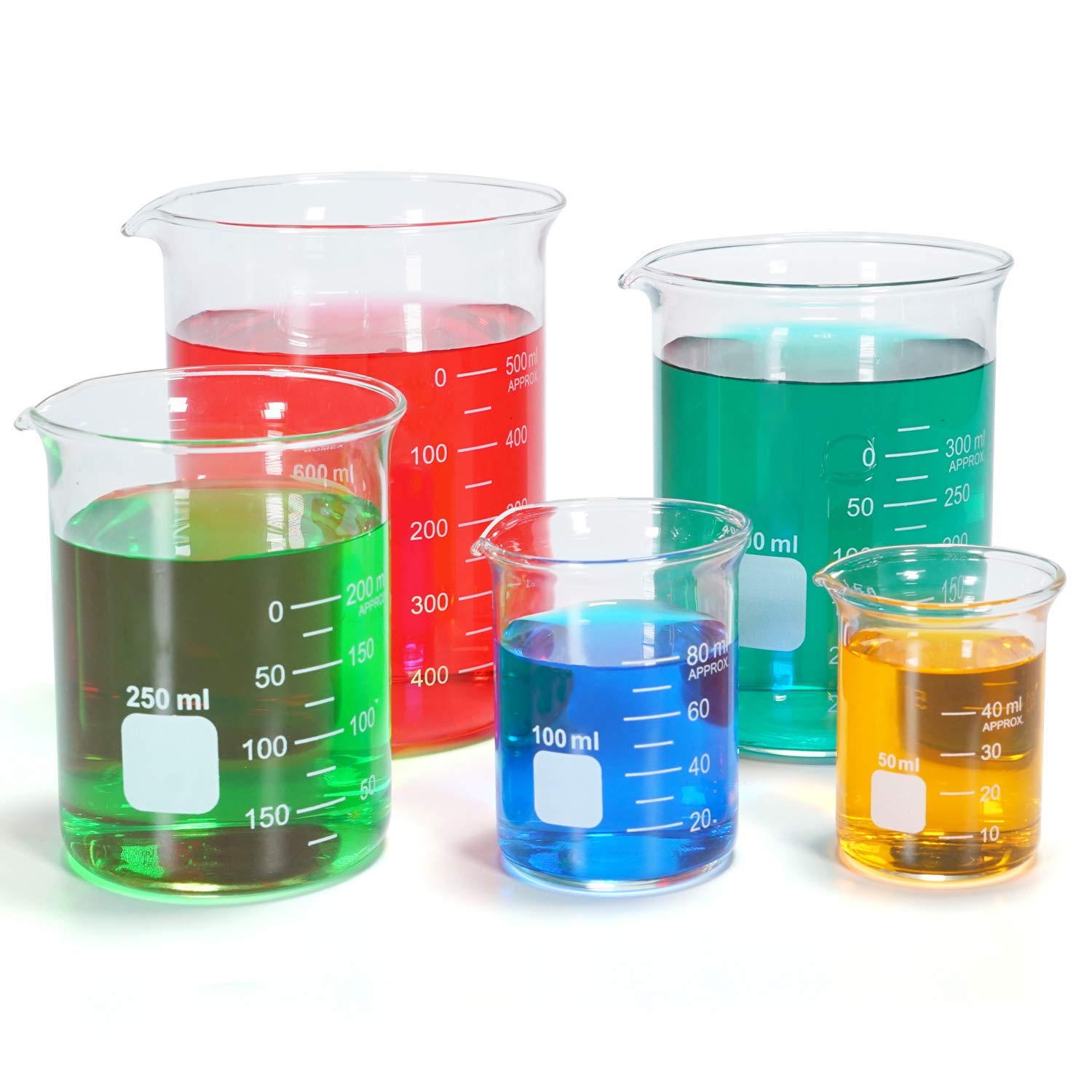 Premium Glass Measuring Beaker Set - 50ml, 100ml, 250ml, 400ml, 600ml with 12