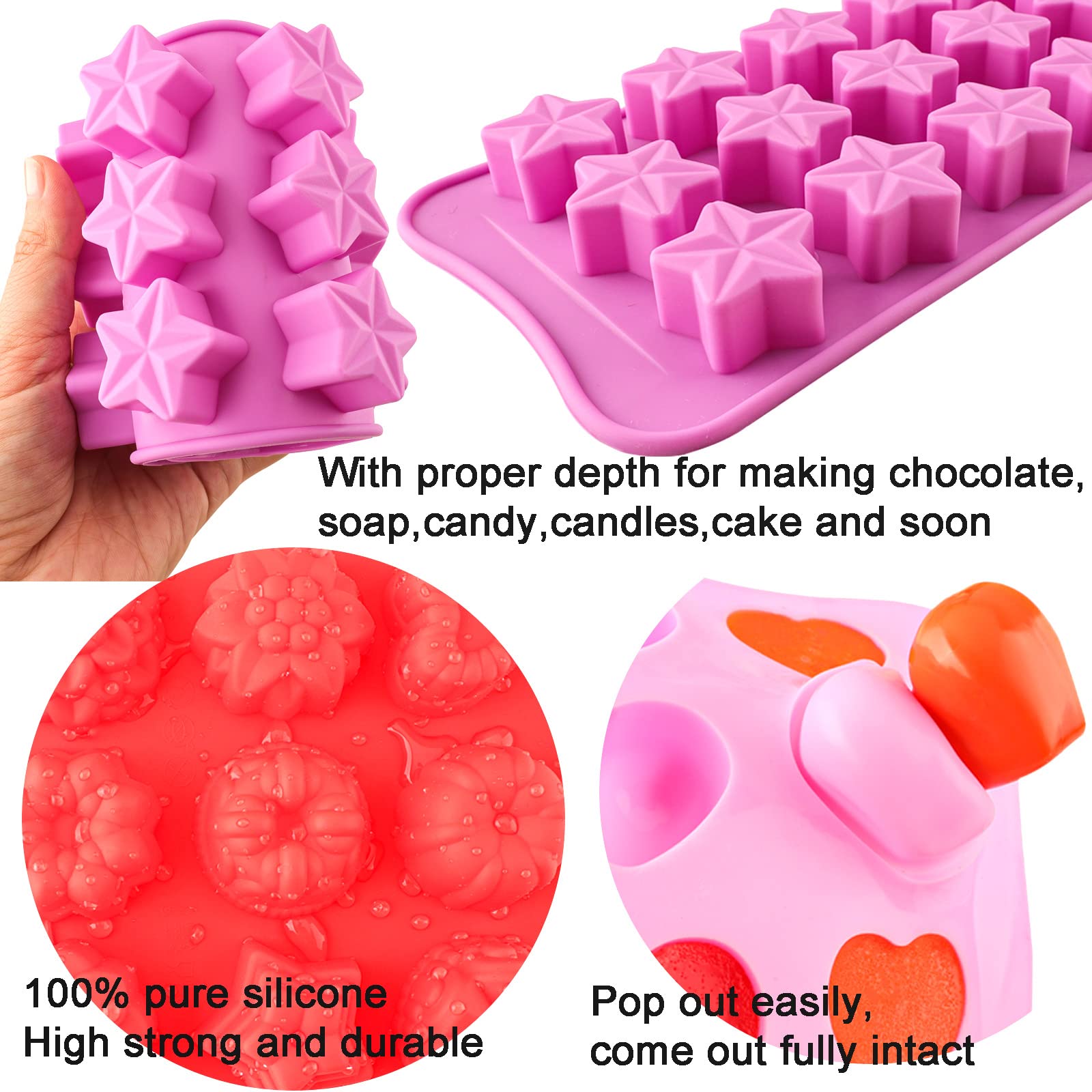 Premium Silicone Chocolate Molds Set - 6PCS Flower, Heart & Star Baking Molds for DIY Candy, Ice Cubes, Cake Decorations | Perfect for Valentine's Day, Birthday Parties & Holiday Treats