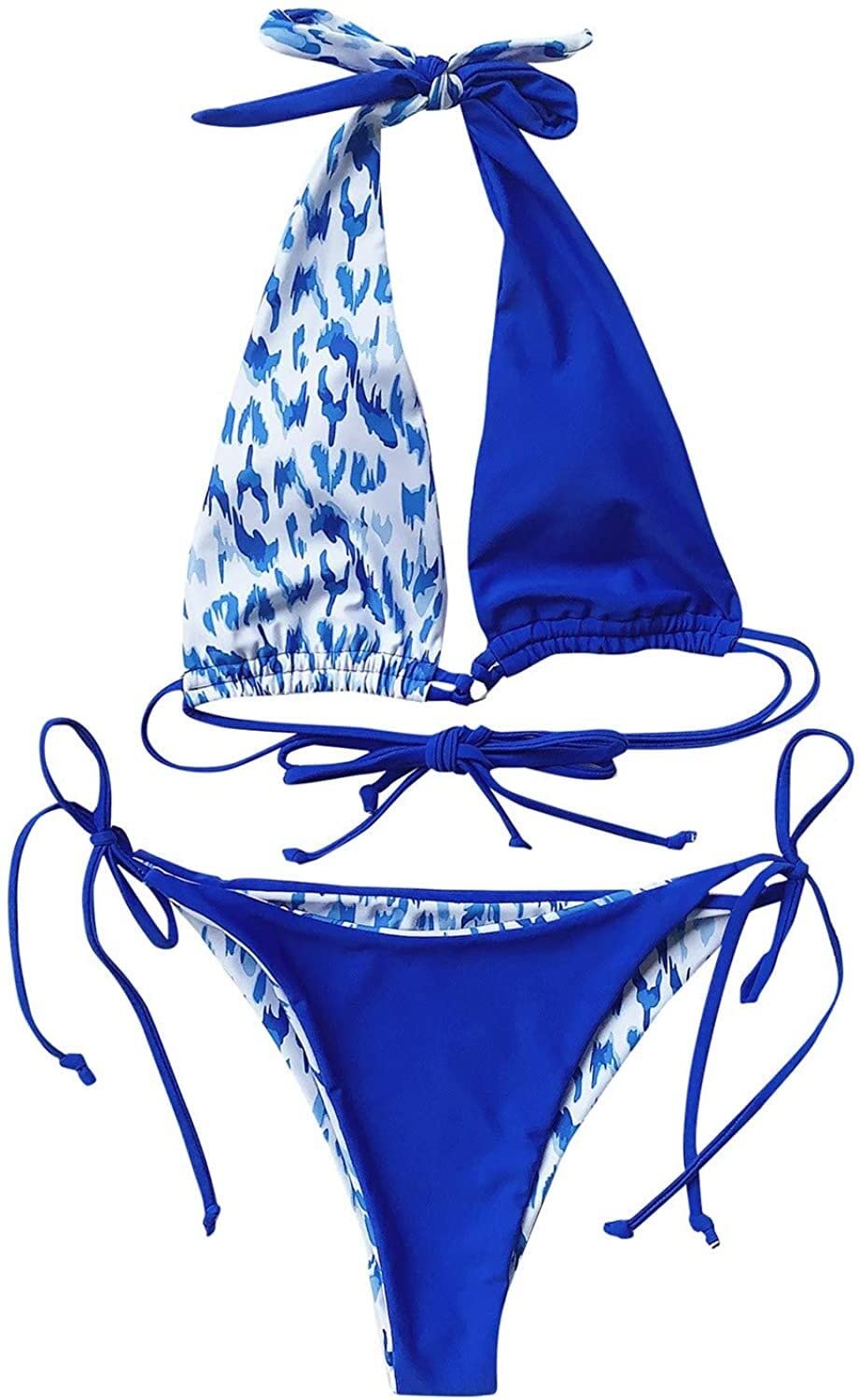 Women's 2 Piece Leopard Print Bandage Bikini Swimsuit - Blue Small | Sexy Swimwear for Beach, Pool & Vacation | Summer Fashion Bikini Set for Women & Girls