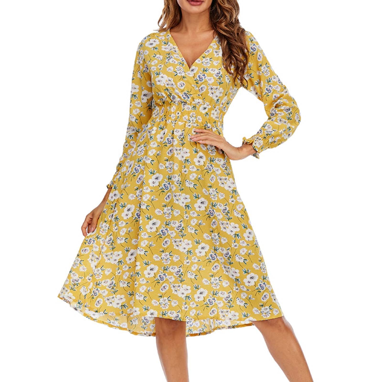Floral Midi Dress for Women - Boho V-Neck Sleeve Casual Swing Dress | Summer Beach, Party, Wedding Guest Outfit