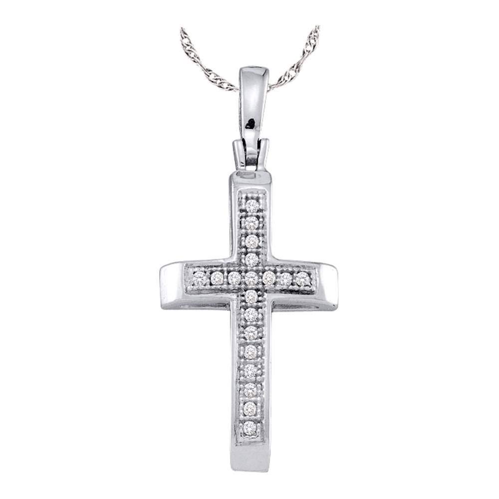 10K White Gold Women's Round Diamond Cross Pendant Necklace - 1/20 Cttw - Elegant Religious Jewelry Gift for Christmas, Baptism & Special Occasions