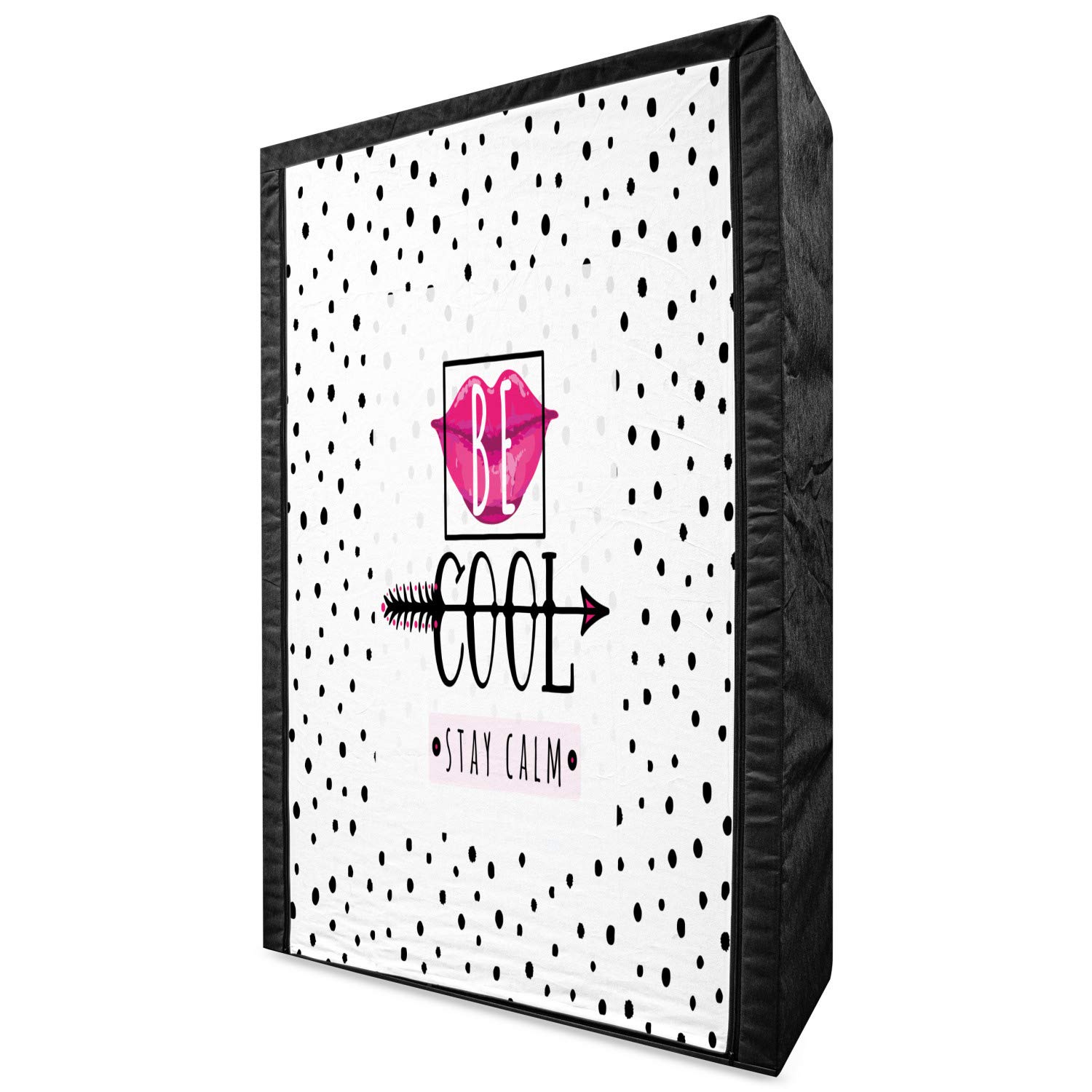 Ambesonne Portable Fabric Wardrobe - Be Cool Stay Calm Typography Design with Colorful Lips & Arrow Pattern | 42.5 Inch Clothing Organizer with Shelves | Magenta & Charcoal Grey | Perfect for Bedroom, Dorm, or Apartment Storage
