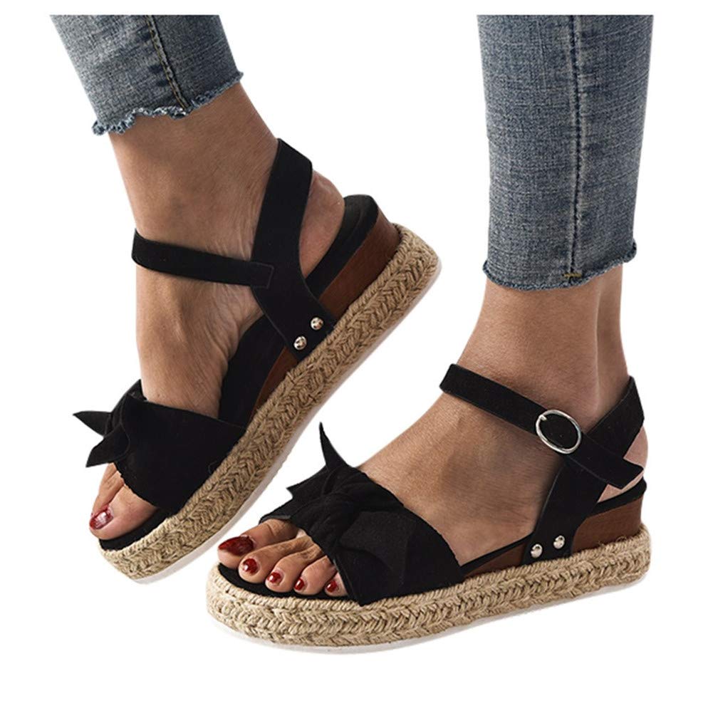 Women's Wide Width Wedge Sandals with Ankle Buckle - 2020 Fashion Summer Beach Sandals, Open Toe Espadrille Platform Shoes for Casual Outings, Vacations & Beach Wear