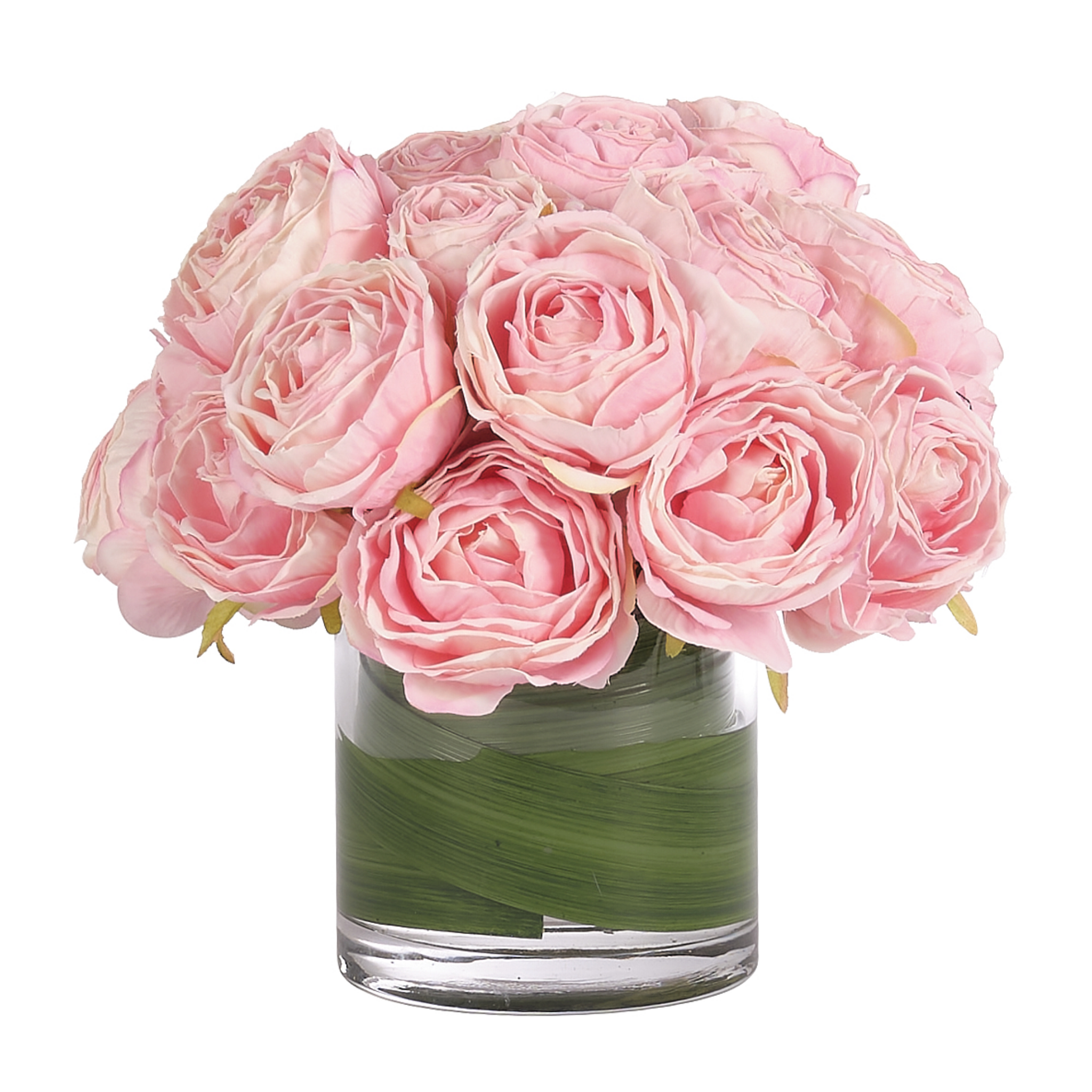 7 Faux Pink Rose Watergarden in Glass Cylinder - Artificial Floral Centerpiece for Home Decor, Wedding, Tabletop, Office & Party Decoration