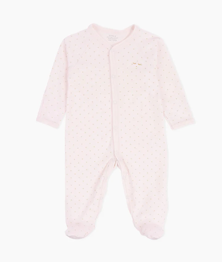 Livly Baby Girl Gold Dots Pink Footie Pajama Set with Matching Hat - Soft Cotton Sleepwear for Newborns & Infants - Perfect for Nursery, Photo Shoots & Gifts