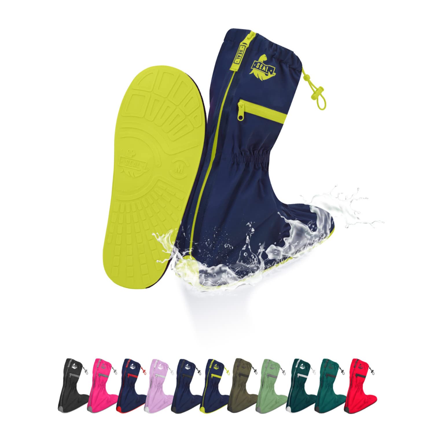SEAL Waterproof Shoe Covers - Reusable Slip-Resistant Rain Boots with Large Zippers for Men & Women | Perfect for Hiking, Commuting & Outdoor Activities in Rain, Mud & Snow