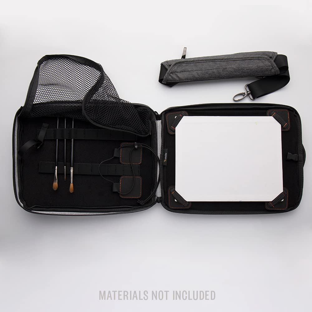 Etchr Slate Mini Satchel - 2-in-1 Waterproof Art Travel Case & Messenger Bag for Sketching Supplies - Compact Plein Air Painting Portfolio with Tripod Mount - Perfect for Outdoor Artists & Urban Commuters