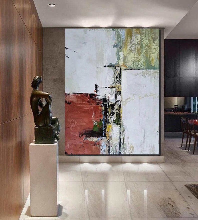 Modern Abstract Acrylic Painting on Canvas - Large Red Contemporary Art for Living Room & Bedroom Wall Decor - Perfect for Home Office and Apartment Interior Design