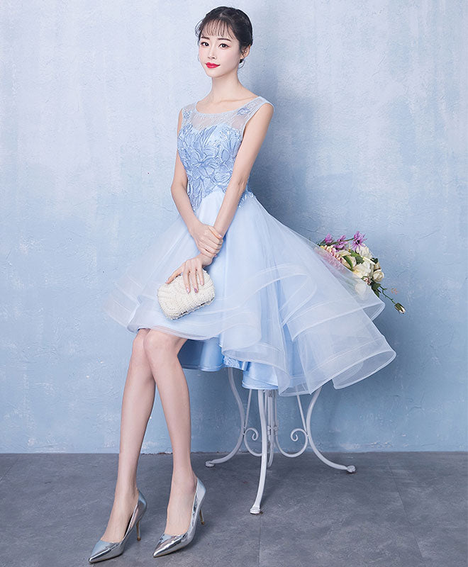 Elegant Blue Scoop Neck Tulle Short Prom Dress - A-Line Homecoming Party Dress for Teens, Perfect for Dances, Graduations & Special Occasions