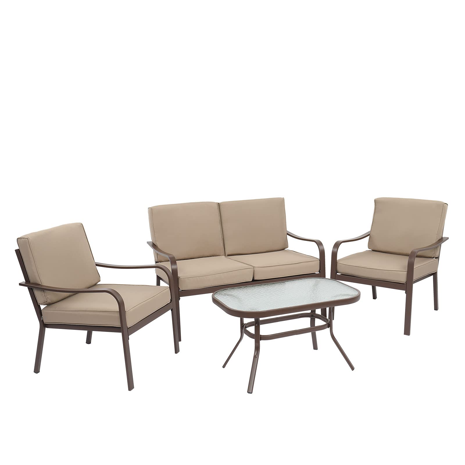 4pc Wrought Iron Sofa Set with Coffee Table - Brown & Yellow for Courtyard